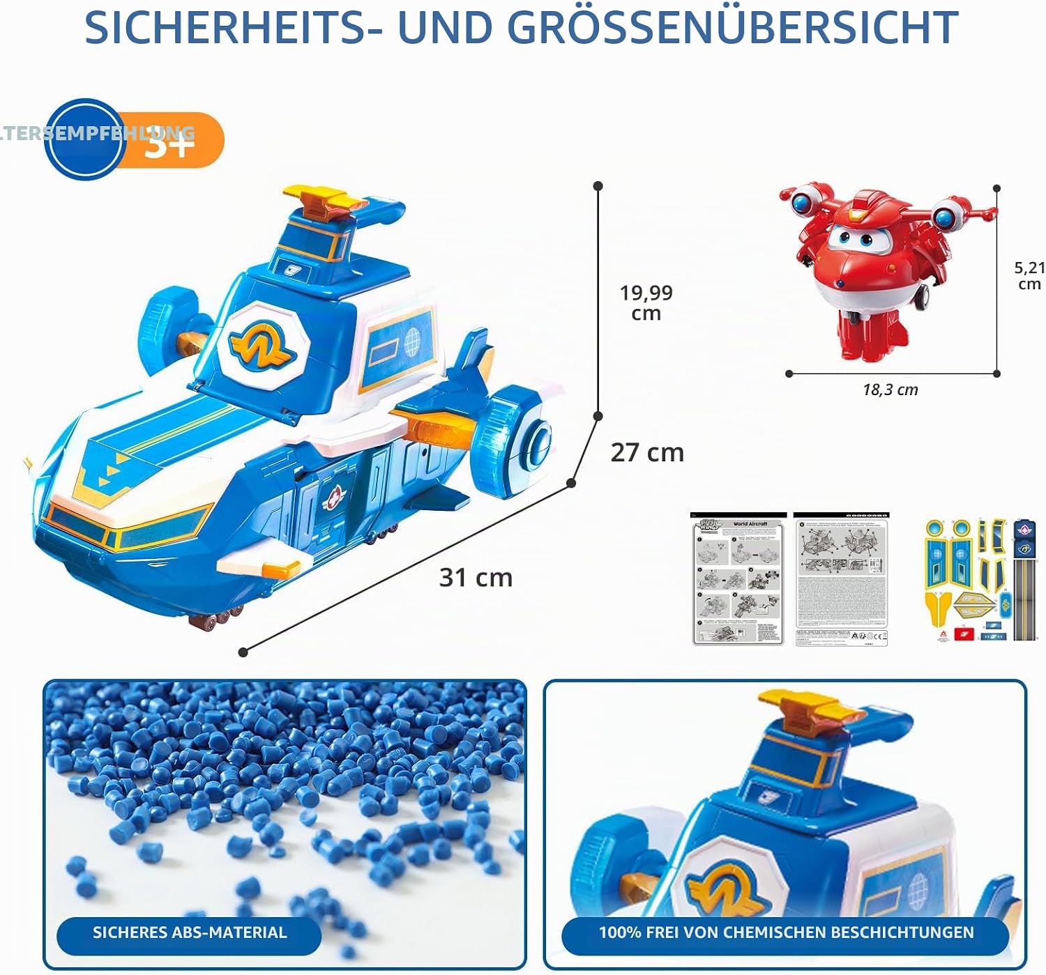 Detalle de Super Wings Airport World Playset mit 2 Spielzeug-Flugzeugen und transformierbaren Transform-a-Bots-Robotern (ab 3 Jahren)