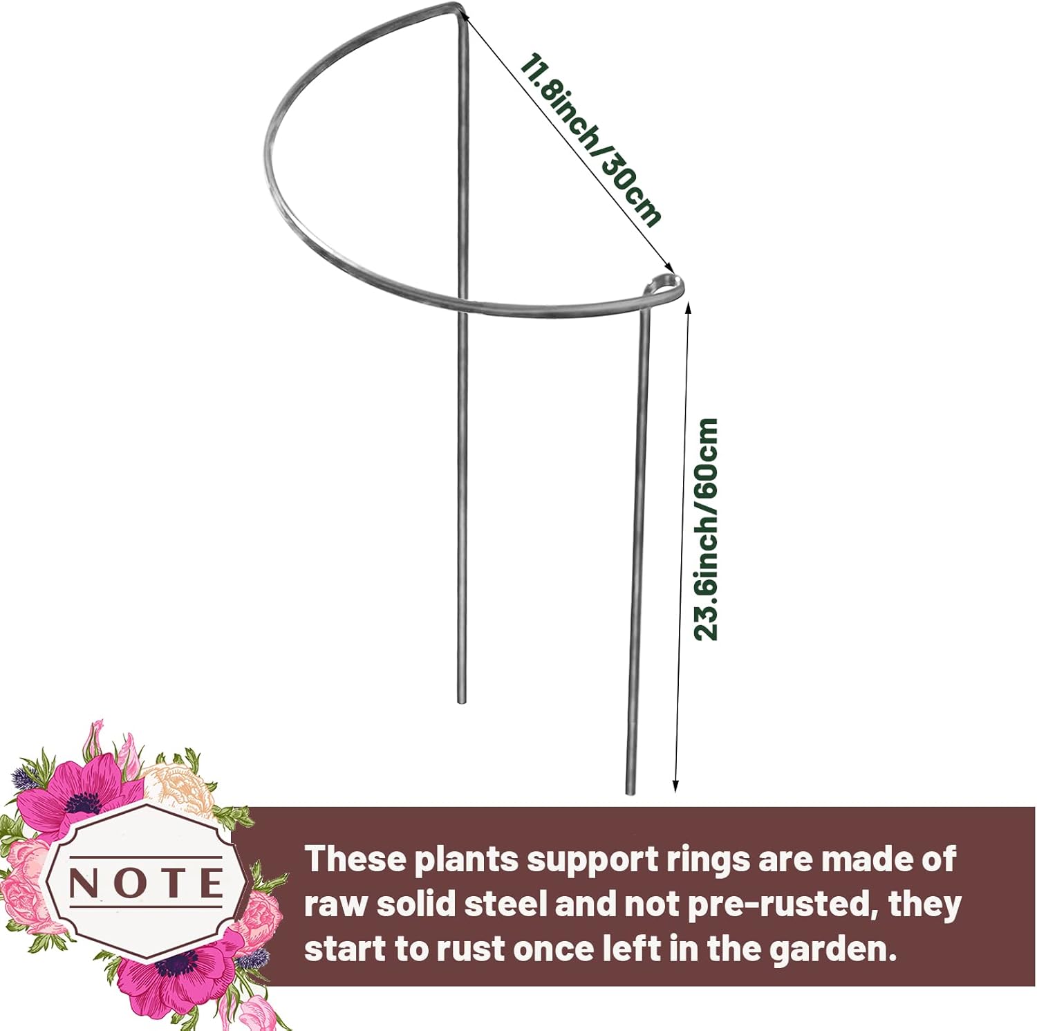 Detalle 2 de KAZITOO 6 Pack 60cm Tall Rusty Bow Plant Supports: Natural Rusted Stakes with Self-Watering Spikes