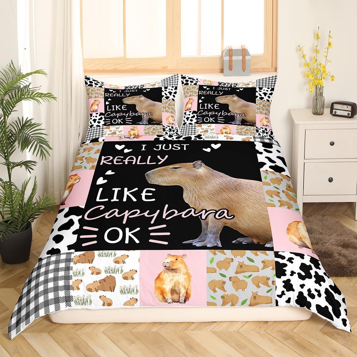 Thumbnail 1 de Homewish Capybara Liebhaber Bettwäsche 135x200 – Geometrie, Patchwork & Capybara Motive