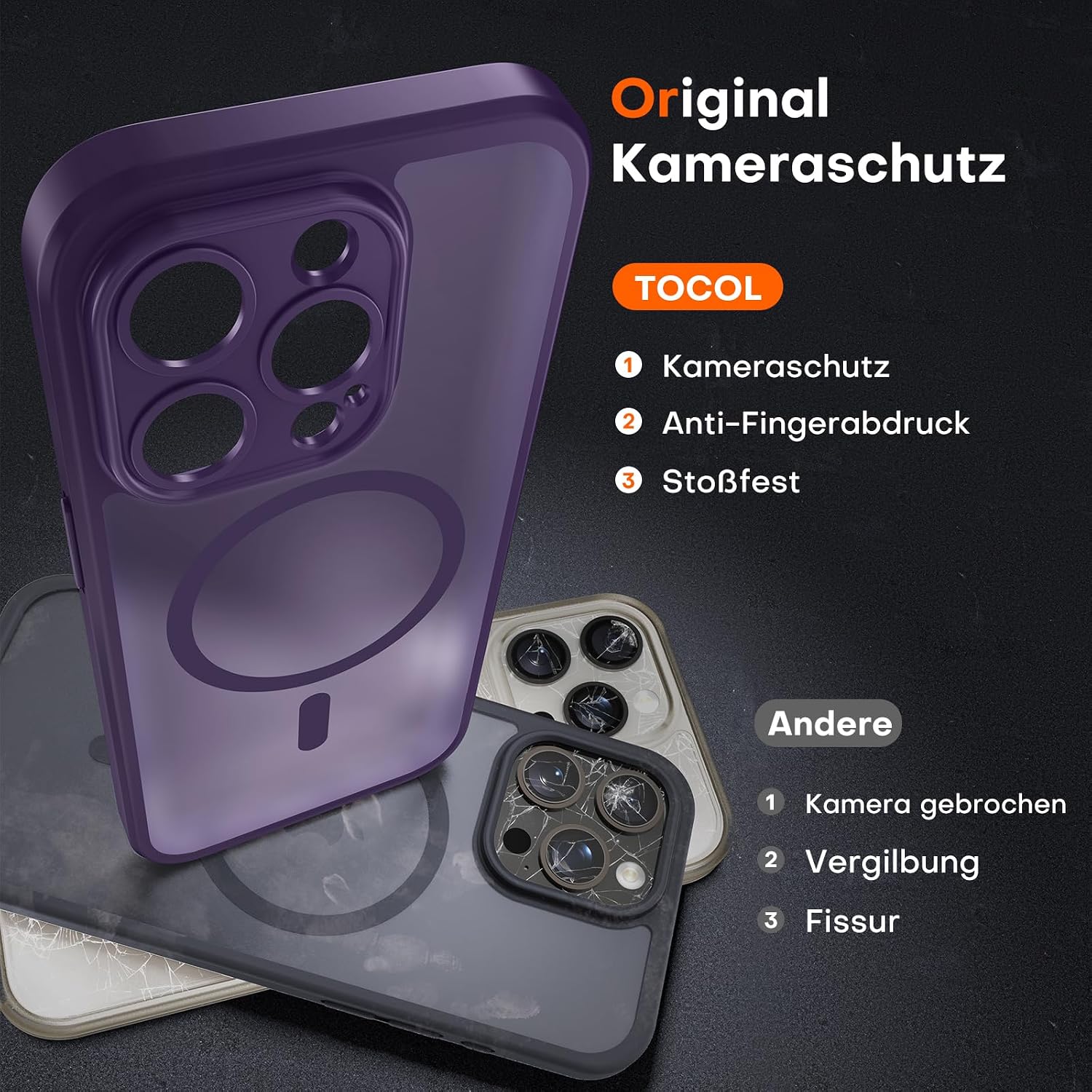 Detalle 1 de TOCOL iPhone 14 Pro Hülle MagSafe, Kameraschutz