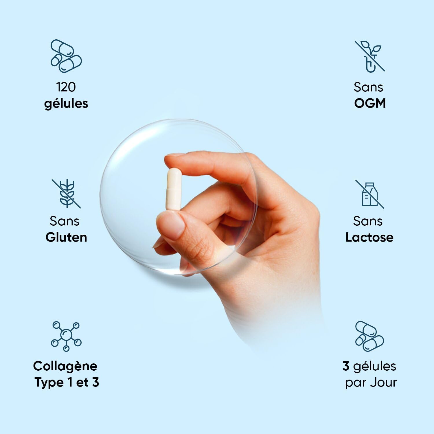 Thumbnail 6 de Collagène Marin Acide Hyaluronique – 120 gélules peptides de collagène Type 1 & 3 + vitamine C, zinc, Coenzyme Q10