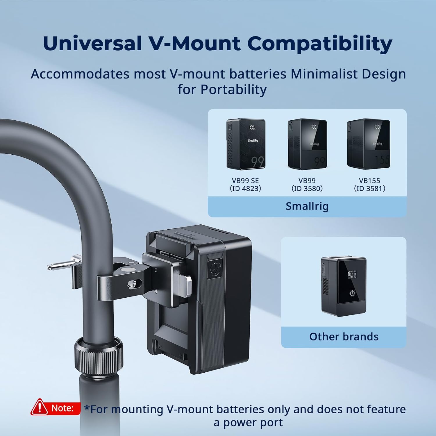 Detalle de SmallRig V-Mount 5313 Morsetto antiscivolo a forma di granchio (15–40 mm) compatibile con batterie V-Mount multi-brand