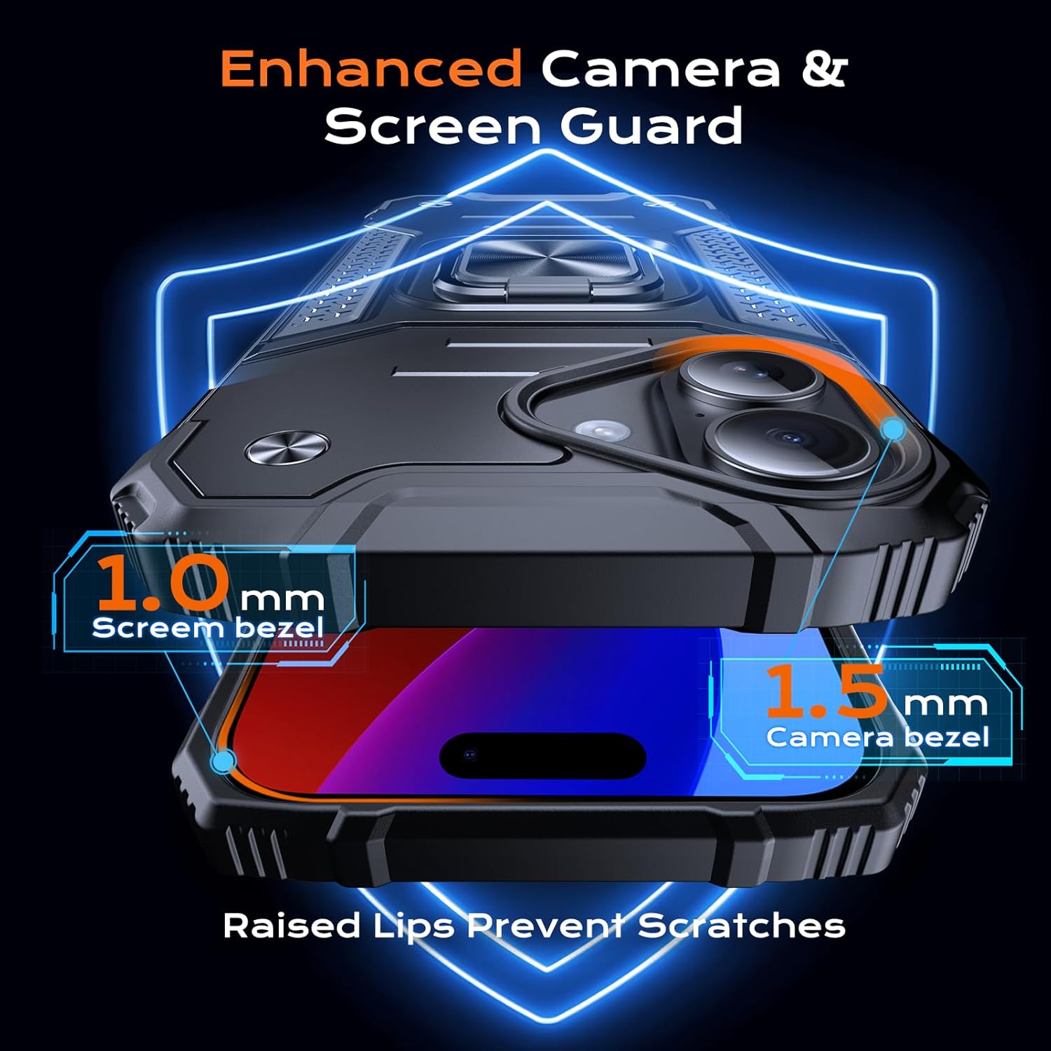 Thumbnail 5 de Anqrp Armor Handyhülle für iPhone 17 mit Ring-Ständer – stoßfeste Schutzhülle mit Metallplatte für Magnethalter, Schwarz