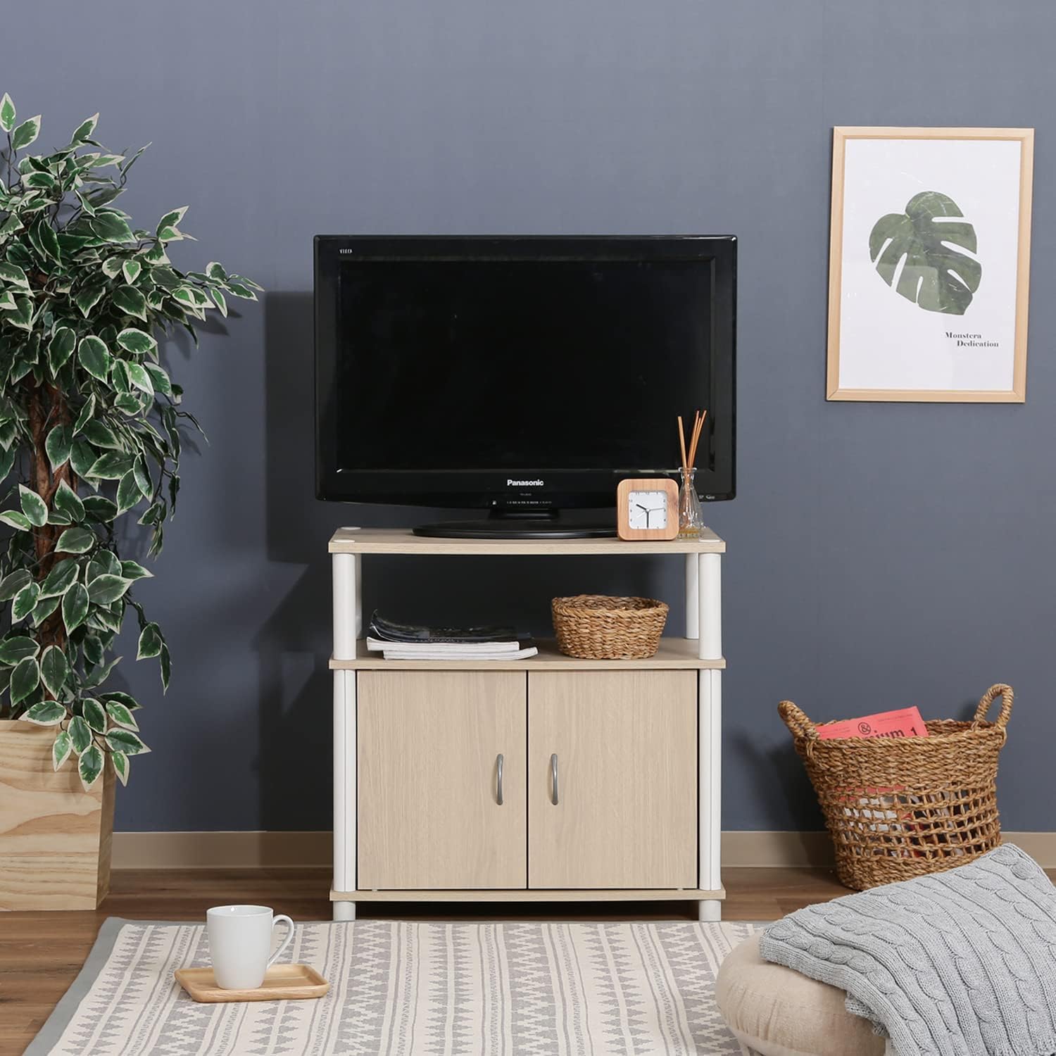 Detalle de 不二貿易 97528 テレビ台 幅60cm ホワイトウォッシュ 木目調・扉収納付き