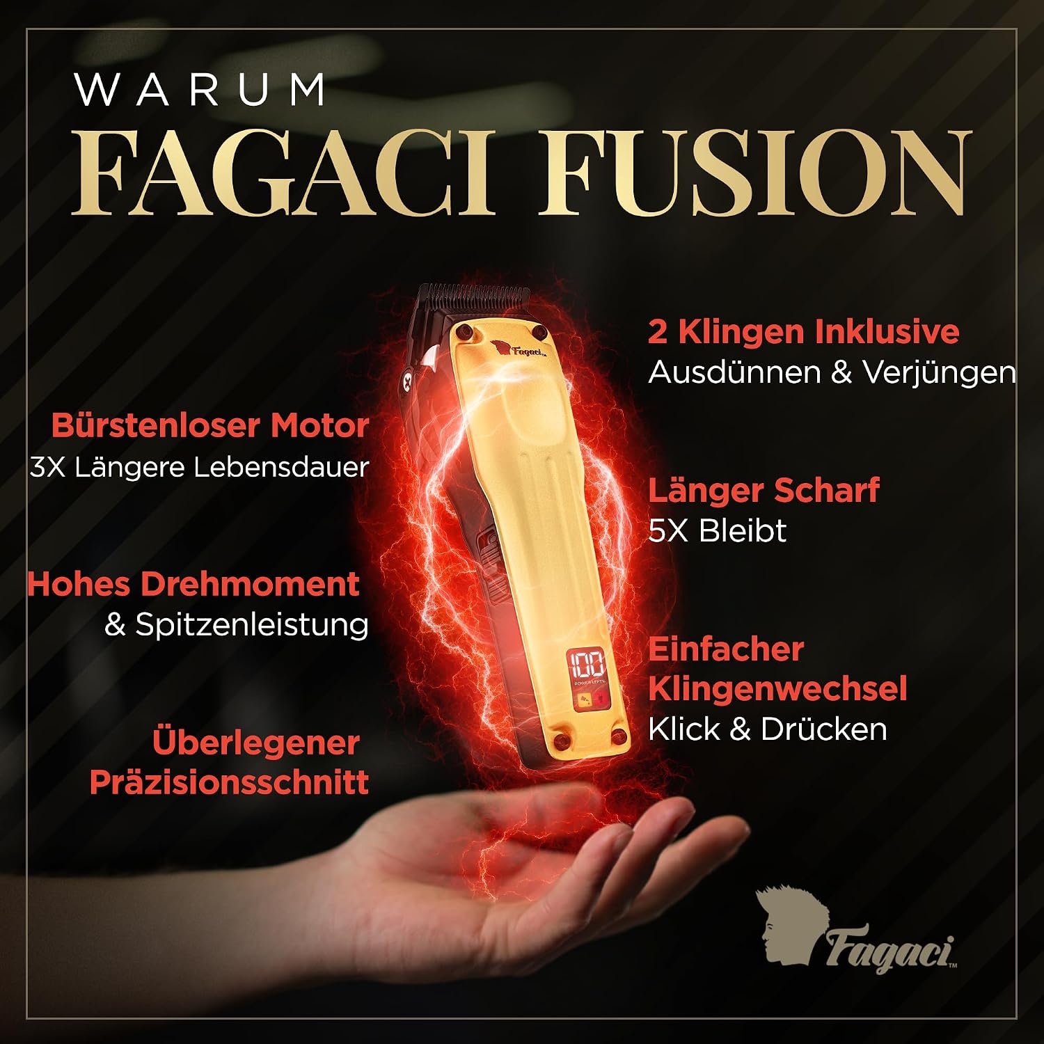 Detalle de Fagaci Haarschneidemaschine Profi: Präzision mit 5fach längerem Schärfeprofil, kabellos