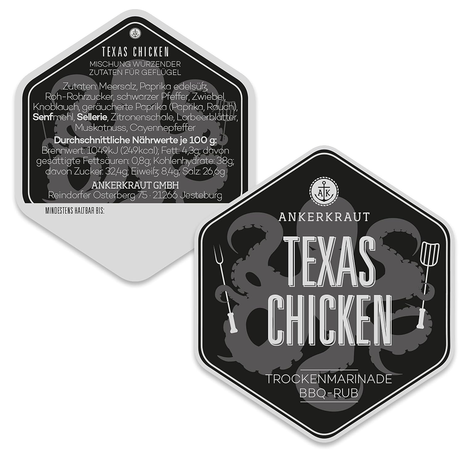 Detalle de Ankerkraut Texas Chicken BBQ Rub – Gewürzmischung für Hähnchen, Wings & Pulled Chicken, 230 g im Streuer