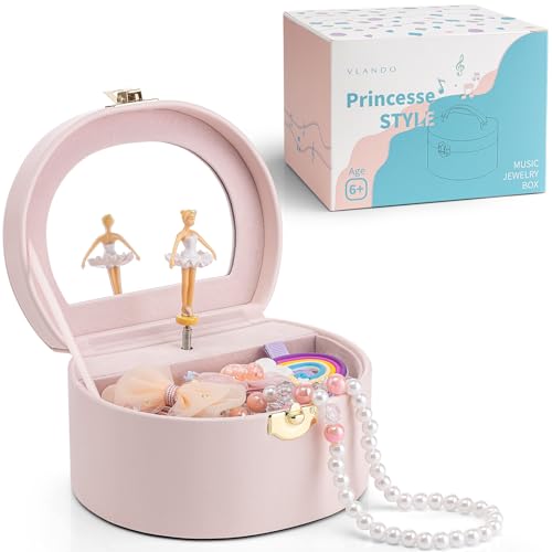 Detalle de VLANDO Caja de música joyero para niñas con bailarina: organizador portátil con espejo y candado