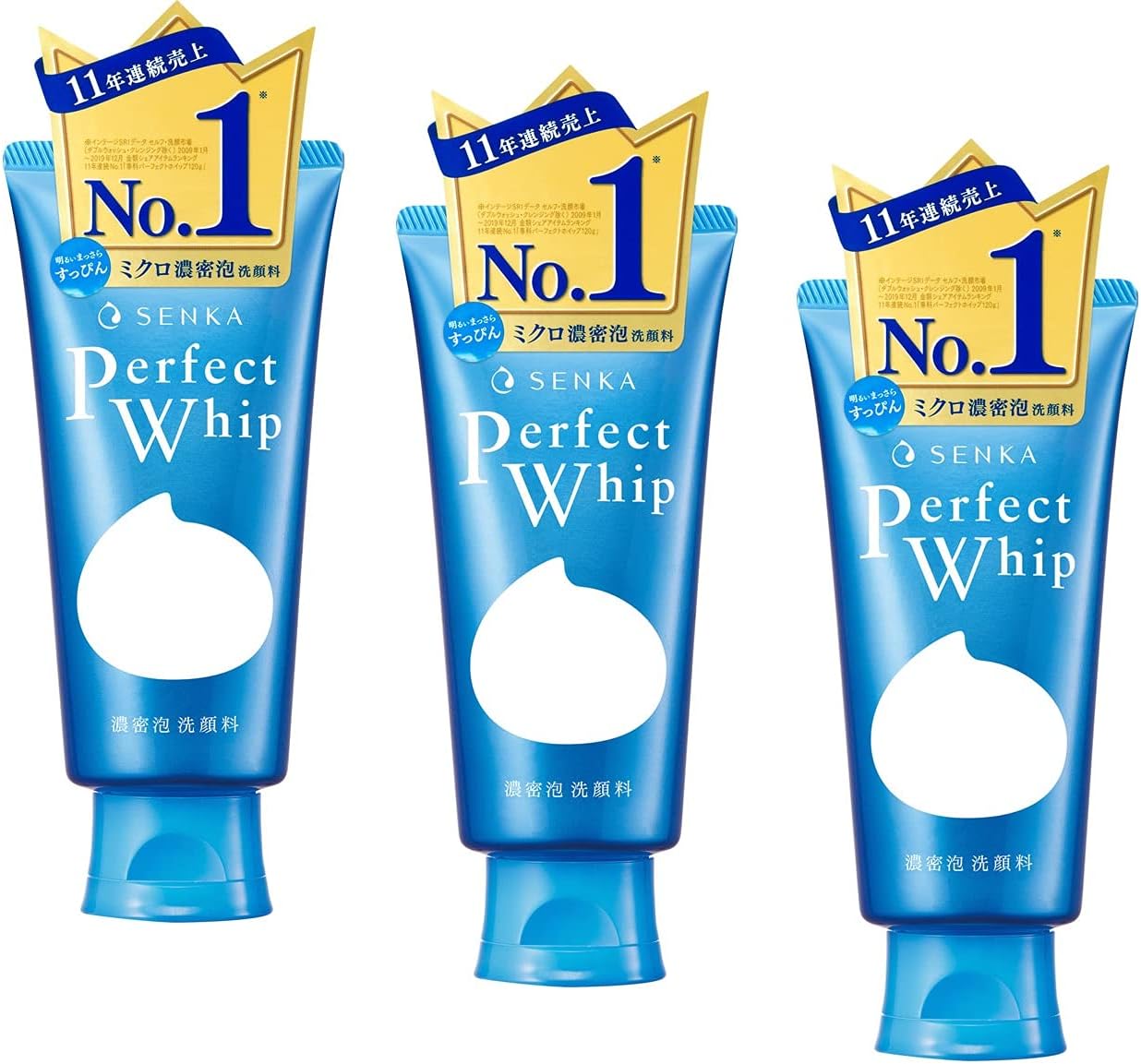 Detalle de Senka Perfect Whip 120g – Schiuma detergente idratante al viso (set di 3) con seta e acido ialuronico, Giappone