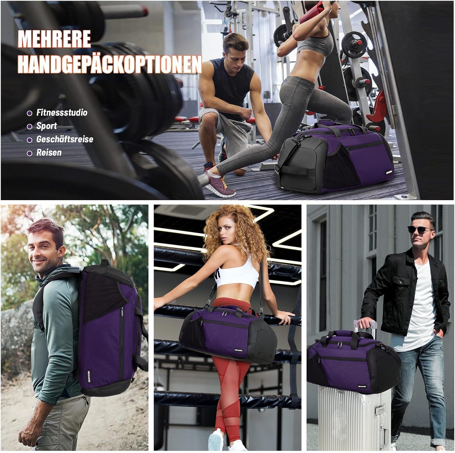 Detalle 2 de BECOJADDE 40L Sporttasche Herren – Vielseitiger Gymnastikrucksack mit Schuhfach, Nassfach und Laptopfach