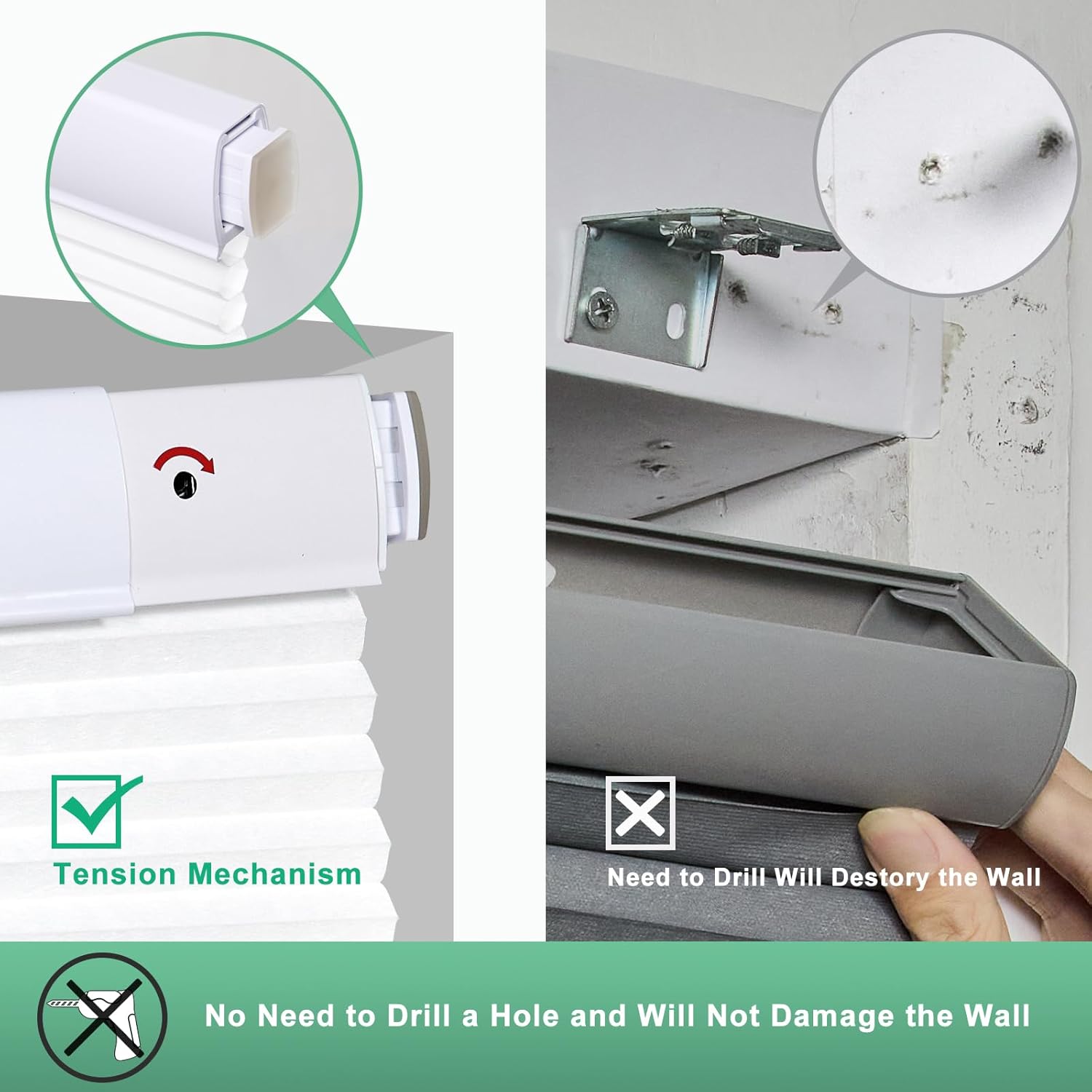 Thumbnail 2 de Tonature No Drill Cellular Shades: Cordless Free-Stop Light Filtering Honeycomb Blinds (32" W x 64" H)