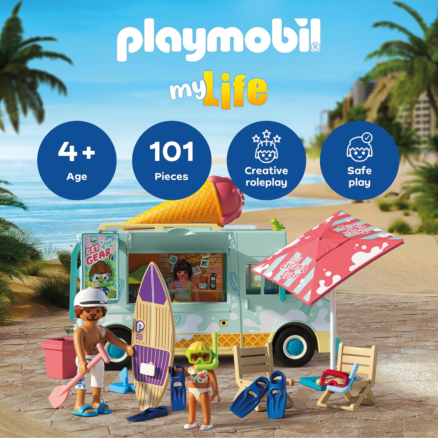 Detalle 2 de PLAYMOBIL 71904 Eiswagen mit Surfshop ab 4 Jahren