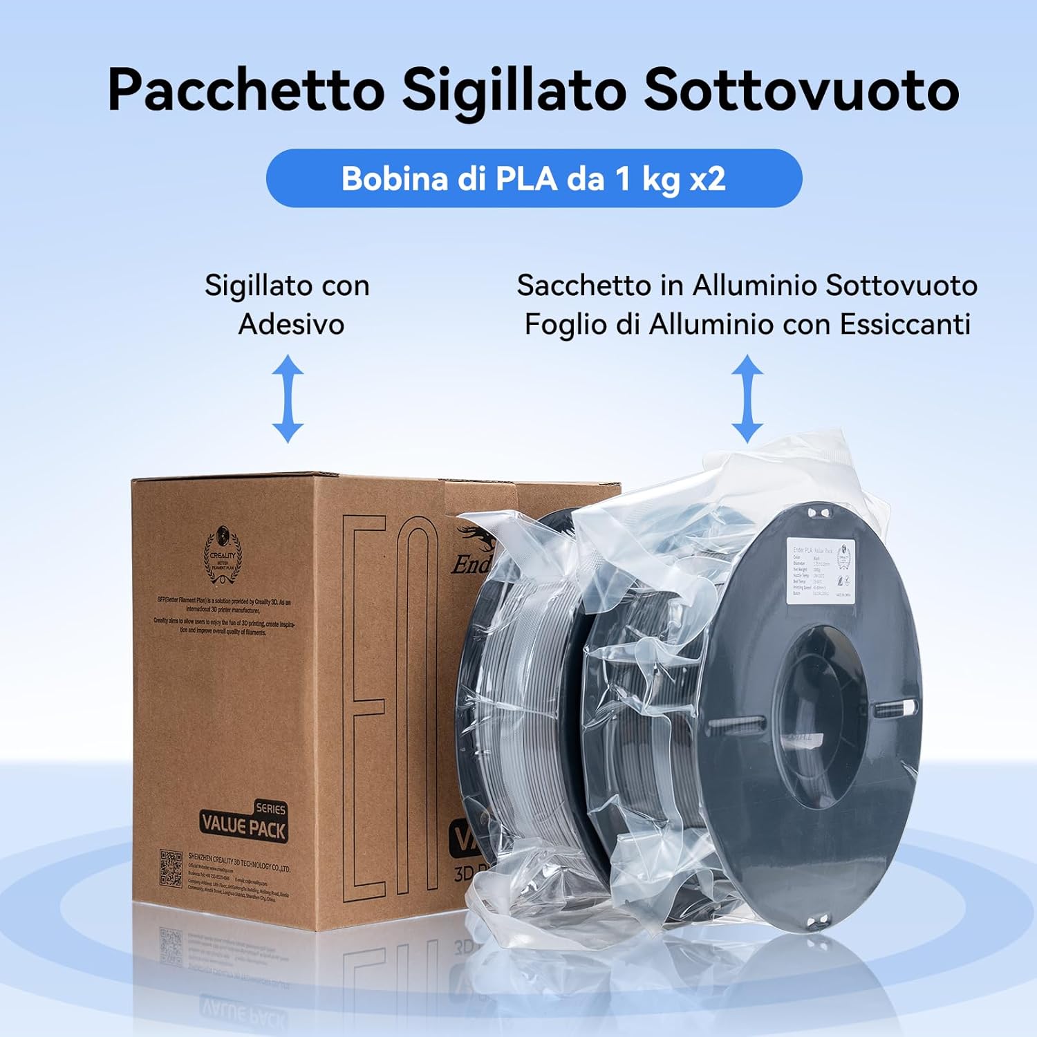 Detalle de Creality Ender PLA Filamento 1,75 mm – 2 Bobine da 2 kg (Grigio) per Stampanti 3D