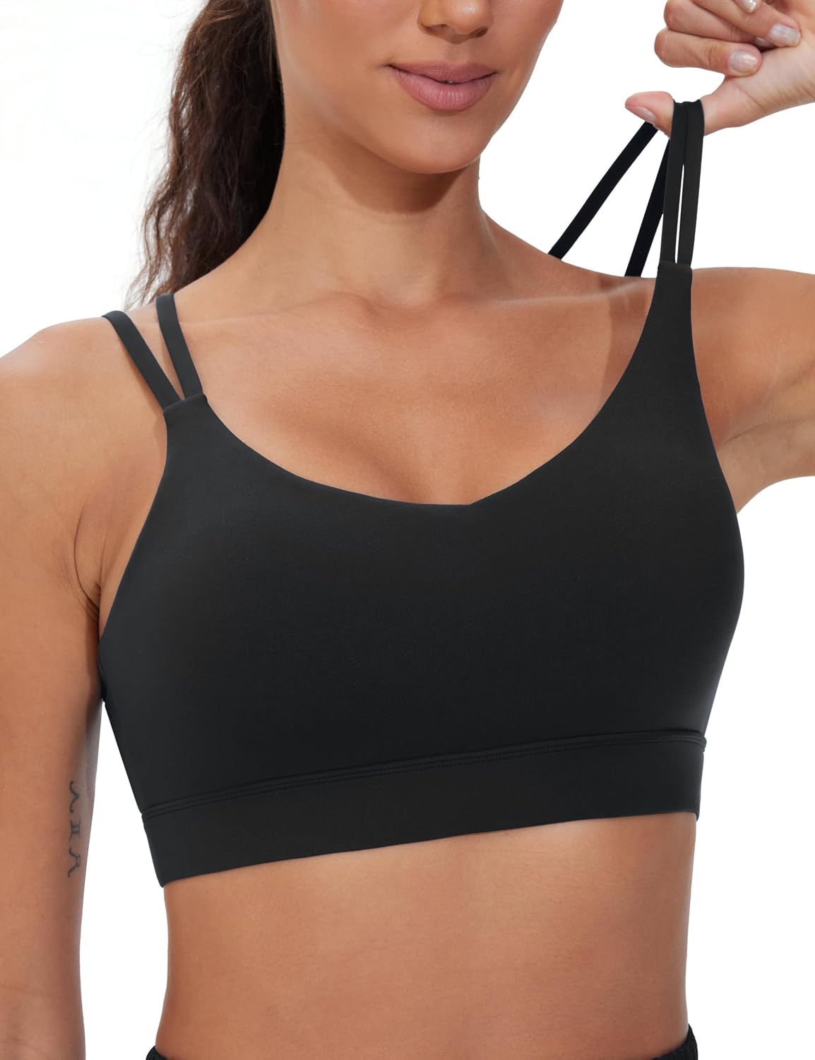 Detalle de THE GYM PEOPLE reggiseno sportivo da donna con doppia cinghia di spaghetti e spalline imbottite