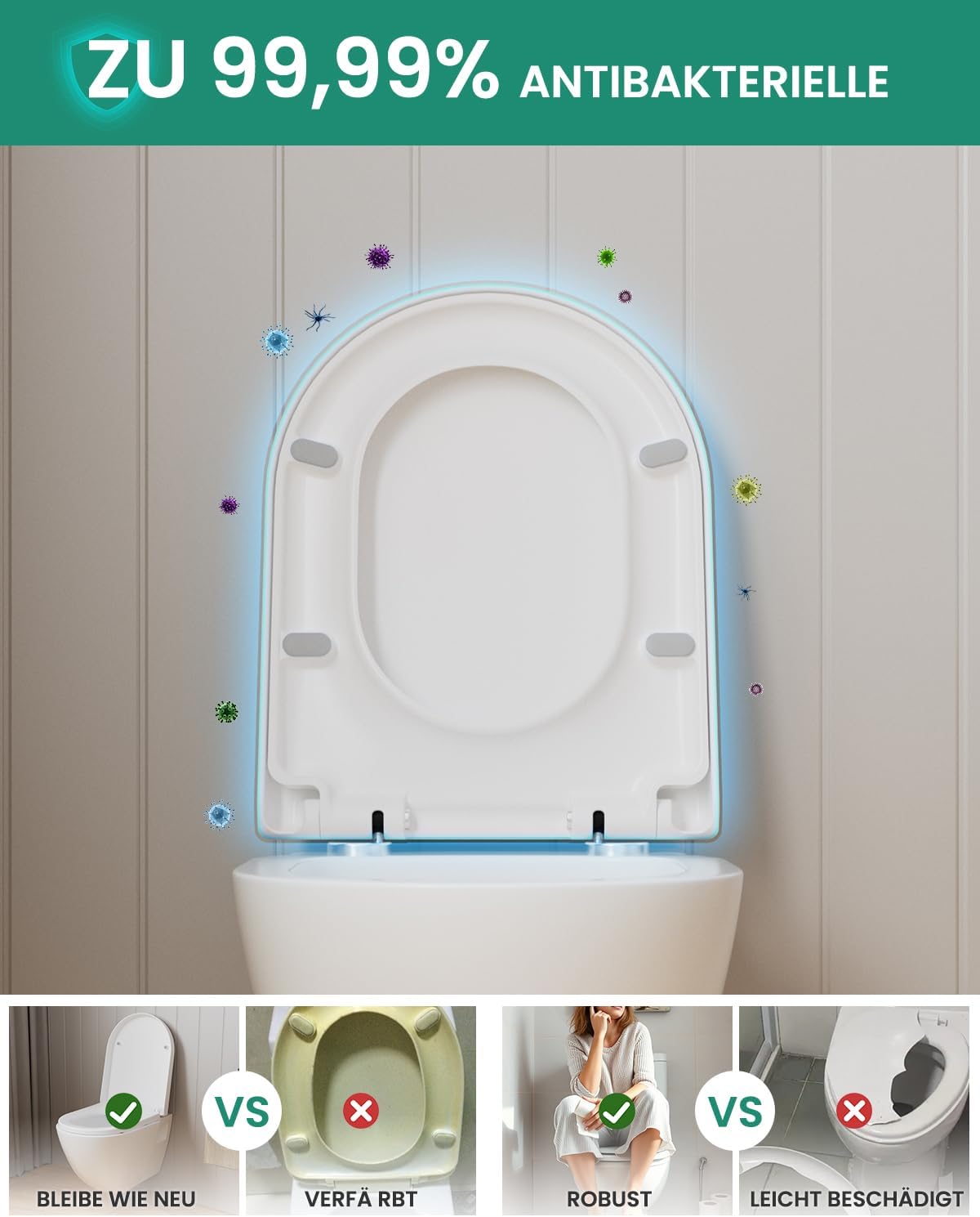 Thumbnail 2 de ANYCEE Toilettendeckel mit Absenkautomatik, Duroplast und Quick-Release – 46 x 36,5 cm, weiß