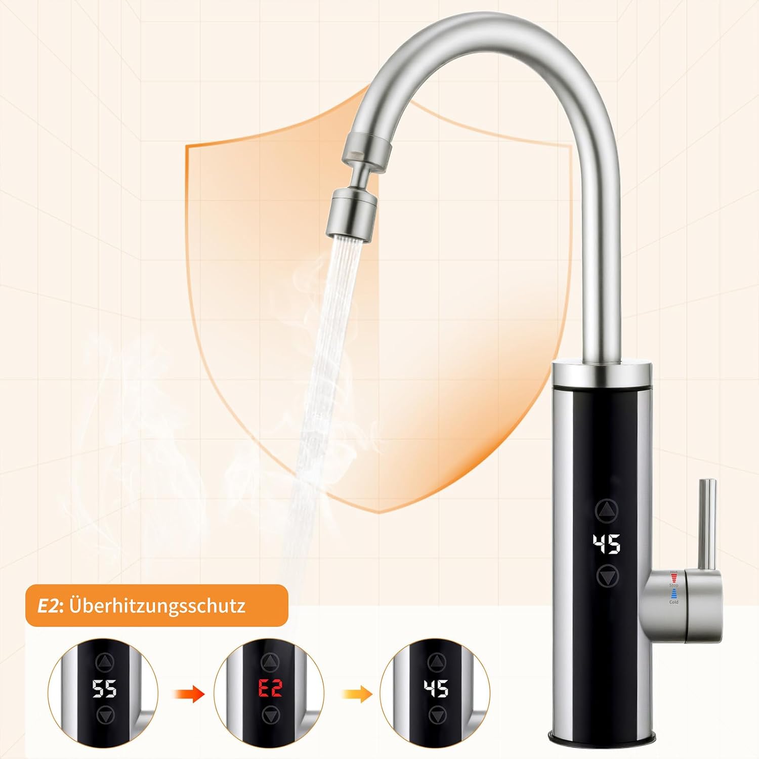 Thumbnail 3 de HOMELODY Elektrischer Wasserhahn mit Durchlauferhitzer (230V) und Touch-Temperaturregler für Küche, Garten & Camping