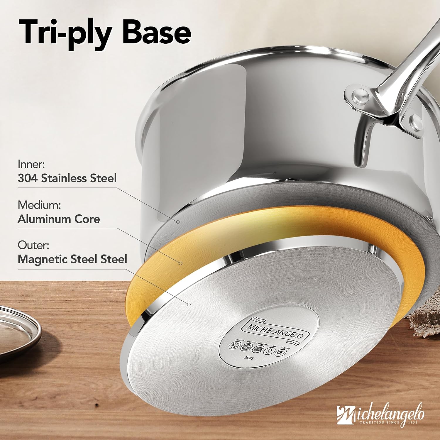 Detalle 2 de MICHELANGELO Stainless Steel Saucepan Set 3QT
