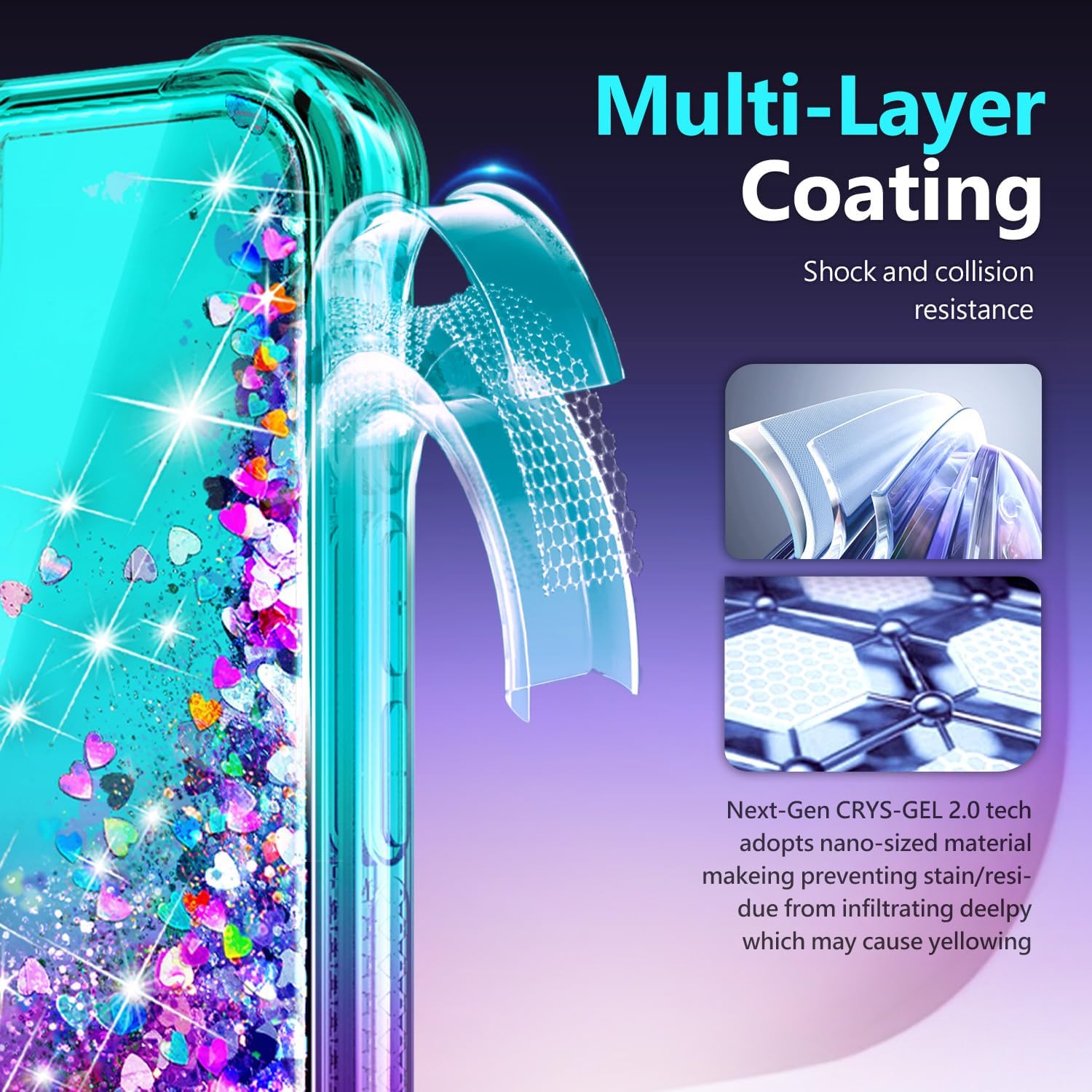 Thumbnail 5 de NGB Glitter Liquid Sparkle iPhone 16e/17e Case with Tempered Glass, Ring & Wrist Strap (Aqua/Purple)