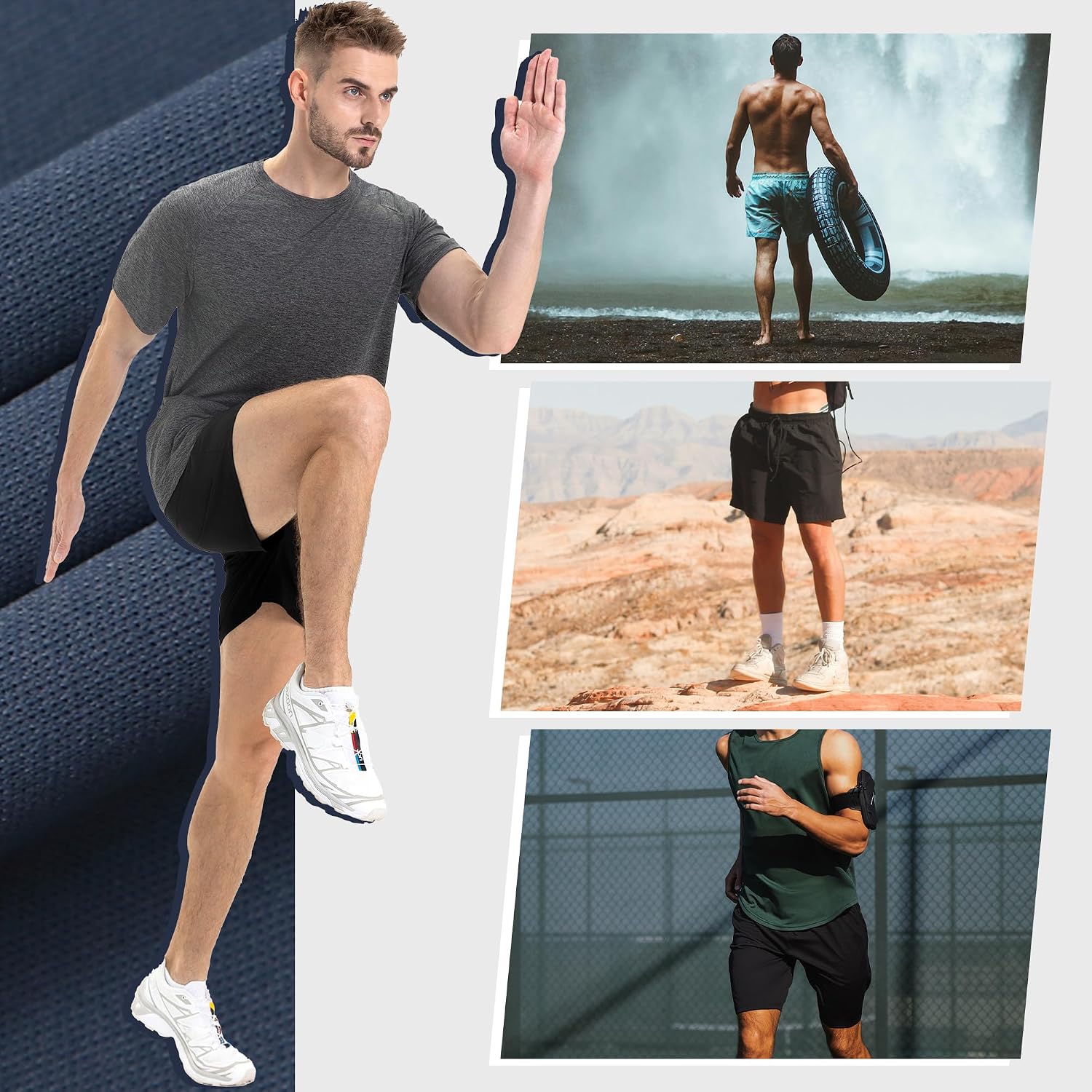 Detalle 2 de AKKQHH 5er-Pack Sporthose Herren – Kurz, atmungsaktiv, mit Taschen