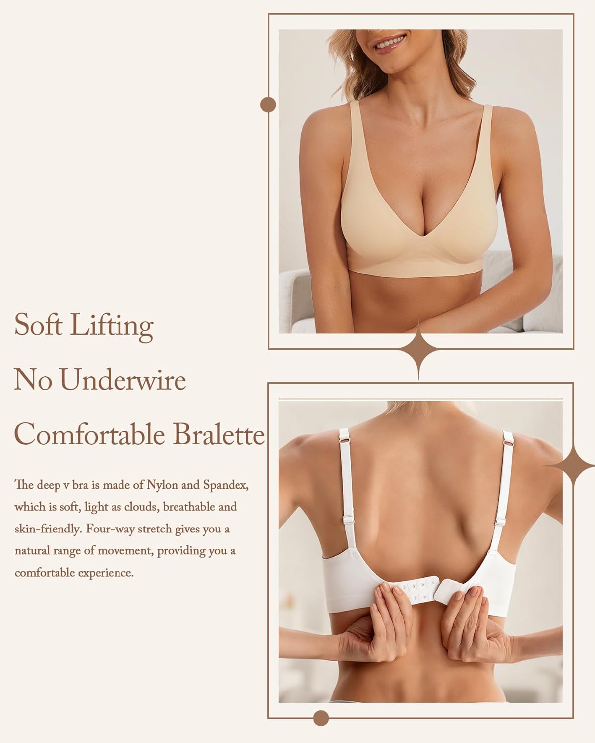 Detalle 1 de BOUFOR Deep V Bra Low Cut Sexy Push Up Bralette