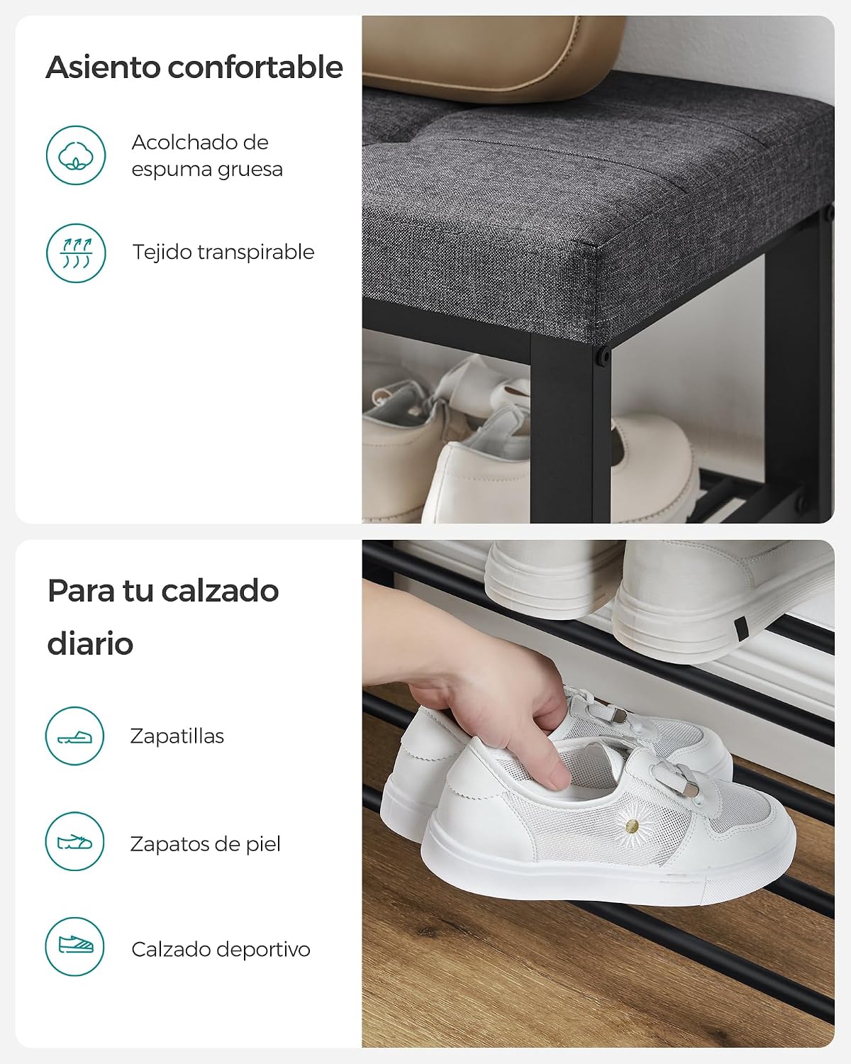 Thumbnail 5 de SONGMICS LBS057B01 Banco zapatero 3 niveles 31x81x49 cm