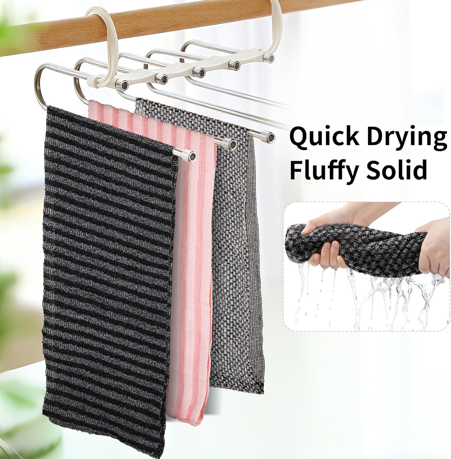 Thumbnail 3 de Herbbree 3Pcs Exfoliating Shower Towel – Extra Long Japanese Back Scrubbing Set (Black, Grey, Pink)