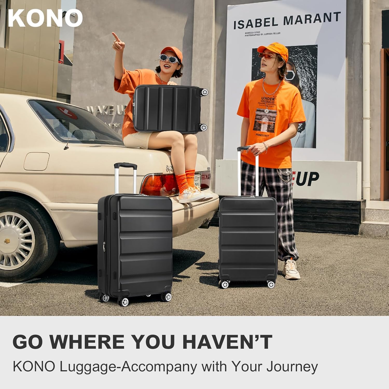 Thumbnail 6 de Kono 20 Inch Cabin Suitcase – Lightweight Hard Shell Carry-On (Black, 55x35x22cm, 37L)