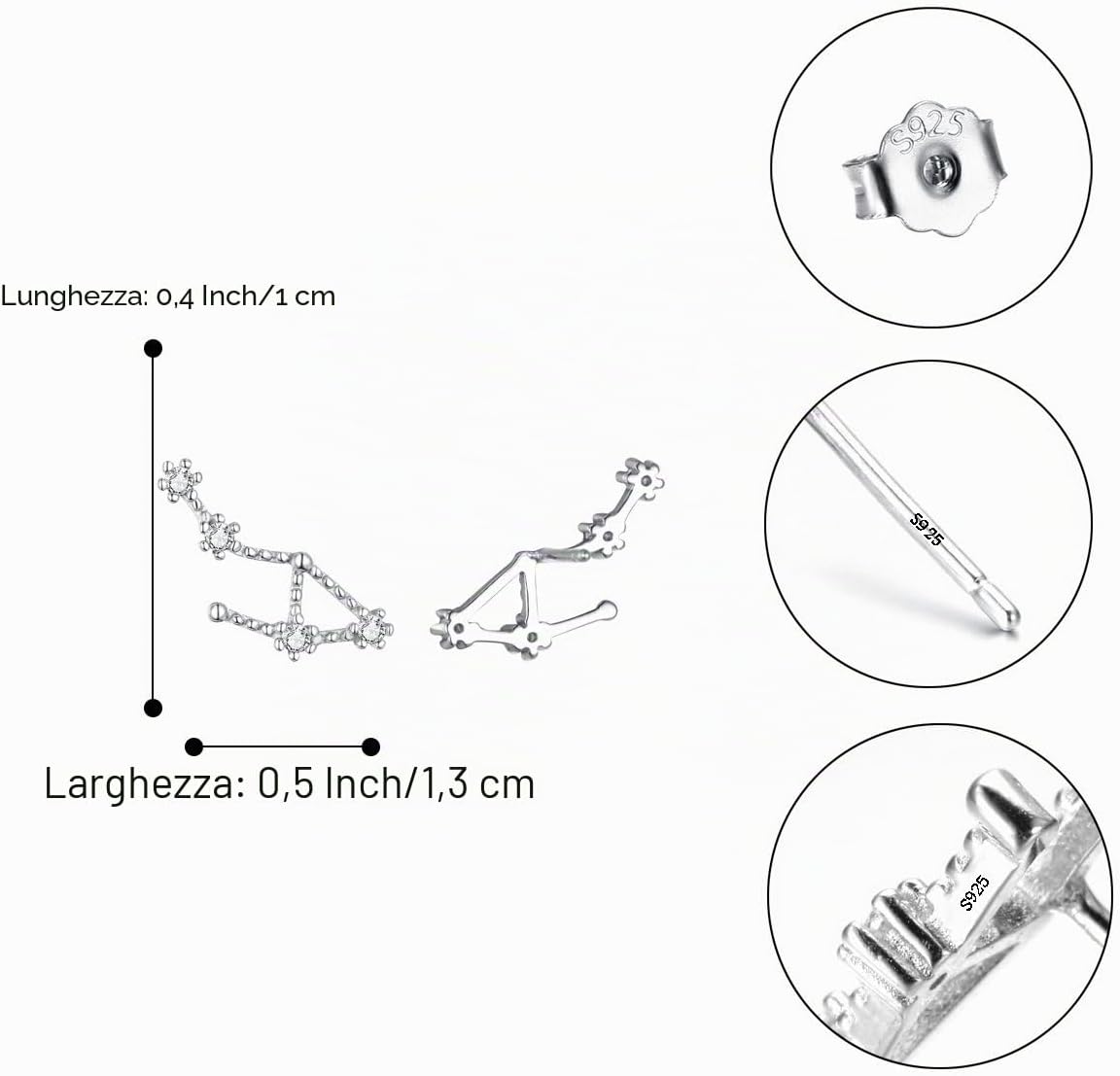 Detalle de Clearine Orecchini Argento 925 Zircone Oroscopo Zodiaco 12 Costellazione – Orecchini in fila