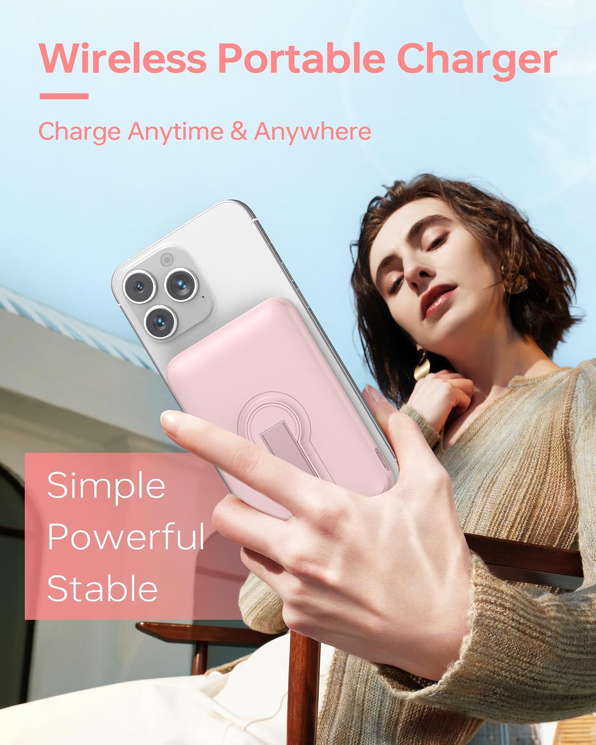 Thumbnail 1 de For MagSafe Power Bank 12000mAh: Compact Magnetic Wireless Charger with 22.5W Fast Charging and 360° Stand