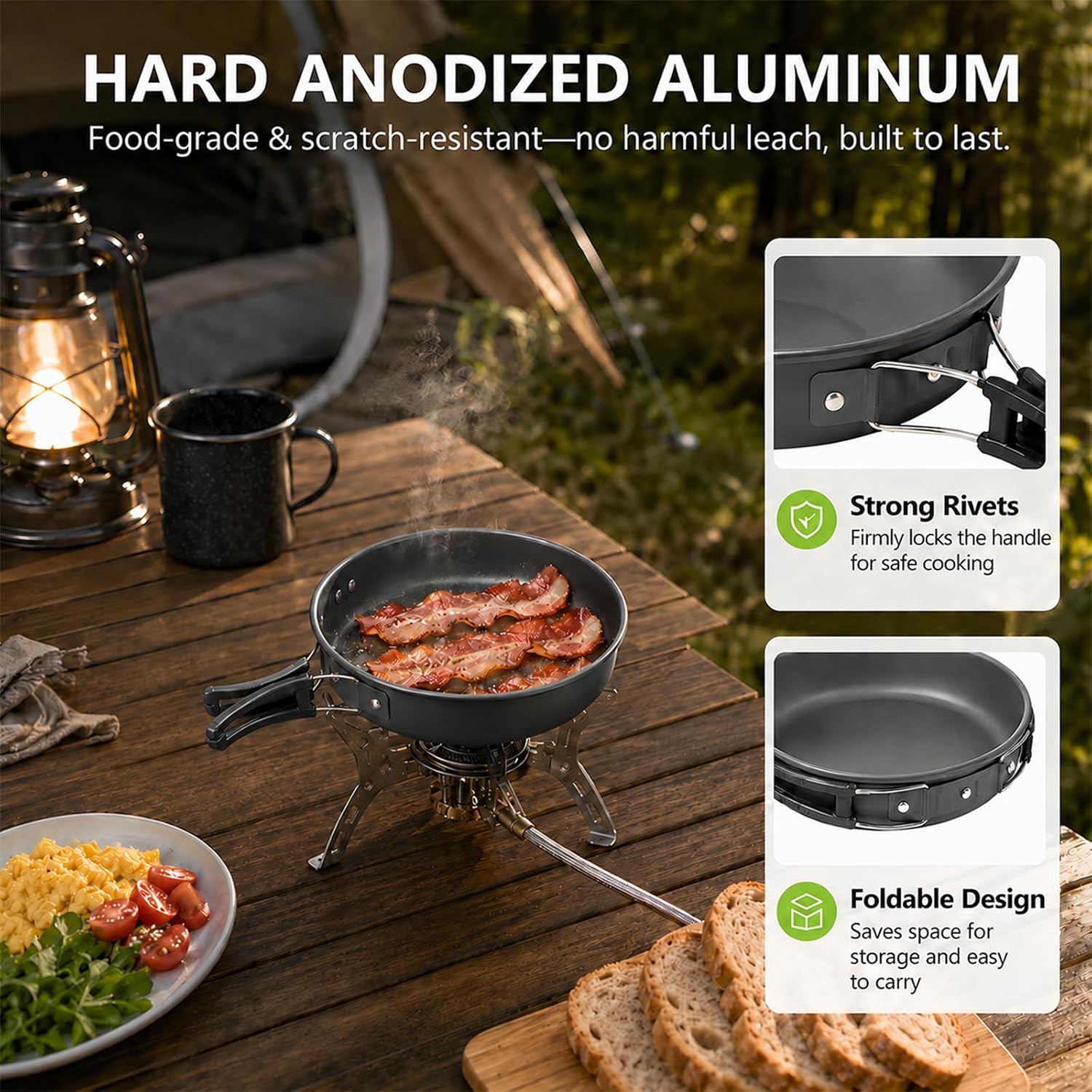 Detalle de aiGear CC01BK05 Camping Cookware Set for 1–2, with Pot, Pan and Kettle