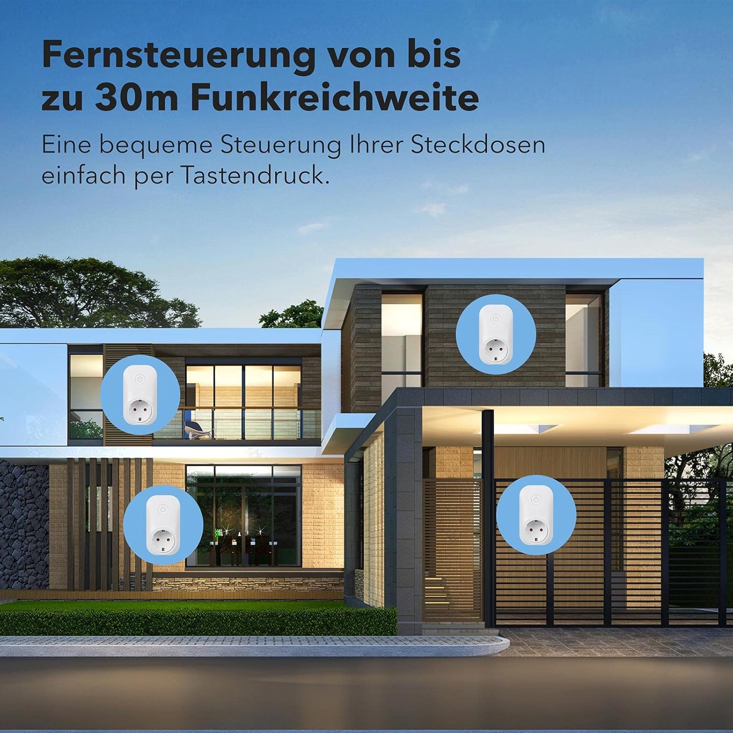 Detalle de HBN Funksteckdosen-Set (5x Steckdosen) mit 2 Fernbedienungen – 3680 W, 230 V, Reichweite bis 30 m, Weiß