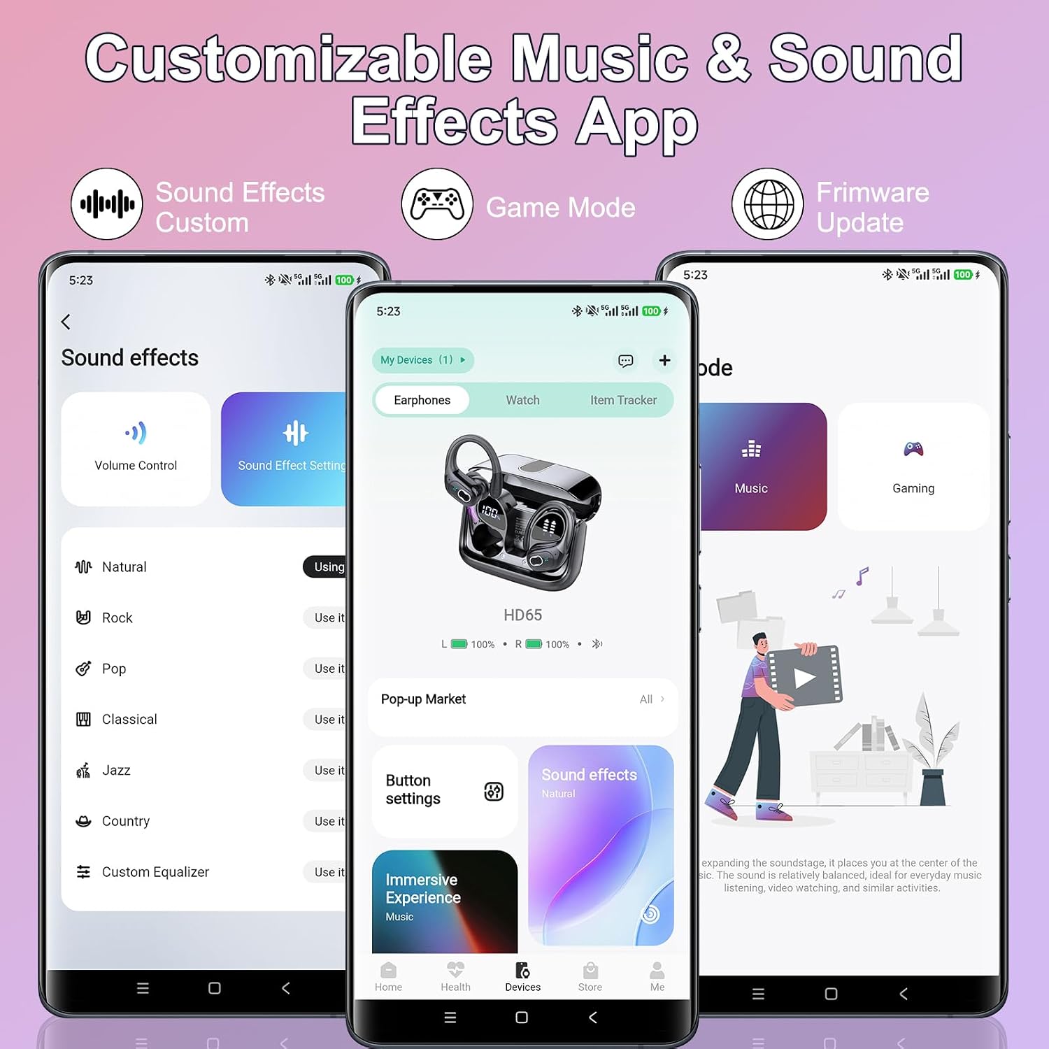 Detalle de 2026 Wireless Earbuds with App Control, 75H Battery and IP7 – Rose