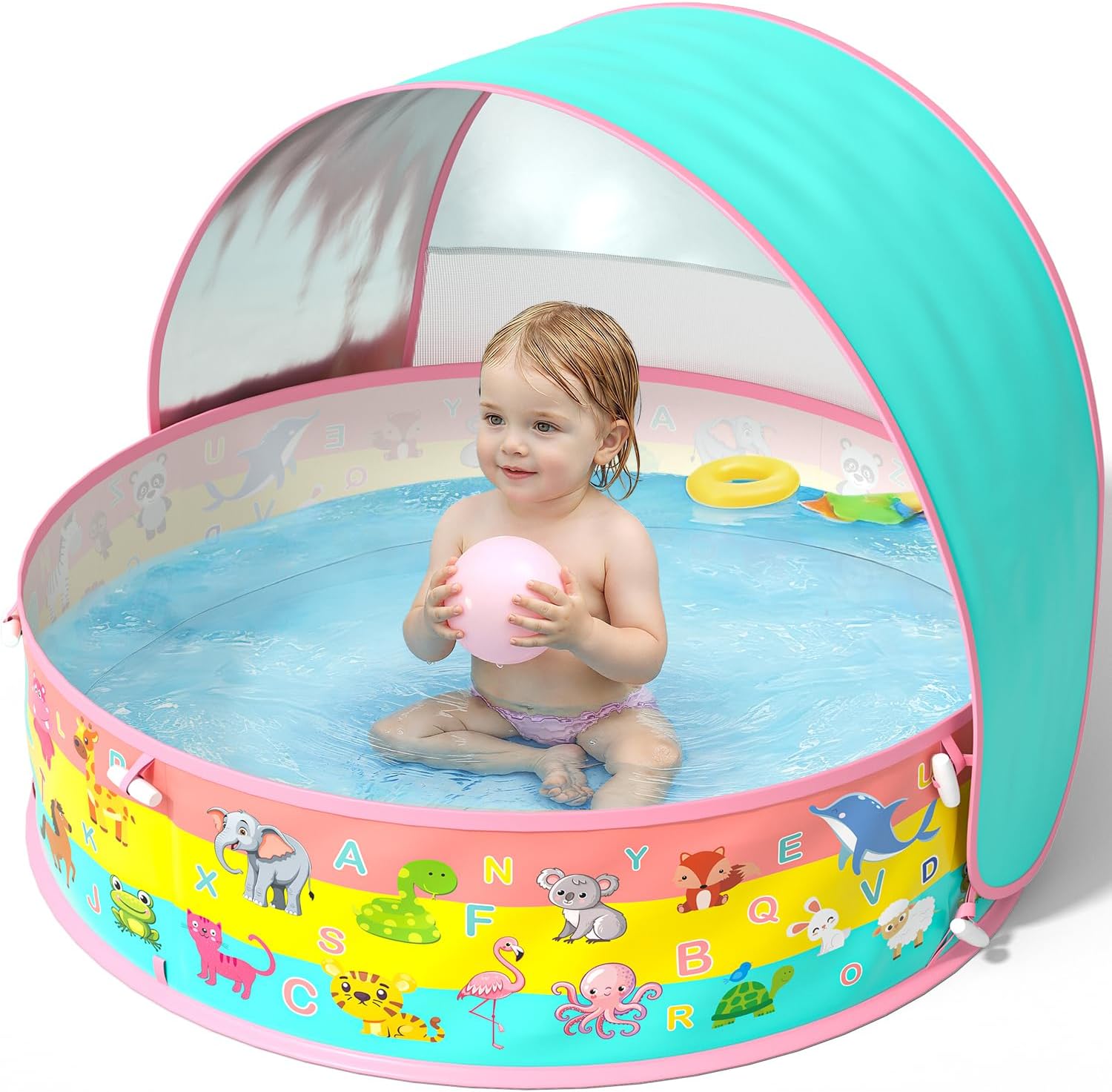 Detalle de Baby Paddling Pool with Sun Shade UPF50+ 4-in-1 Pop-Up Beach Tent