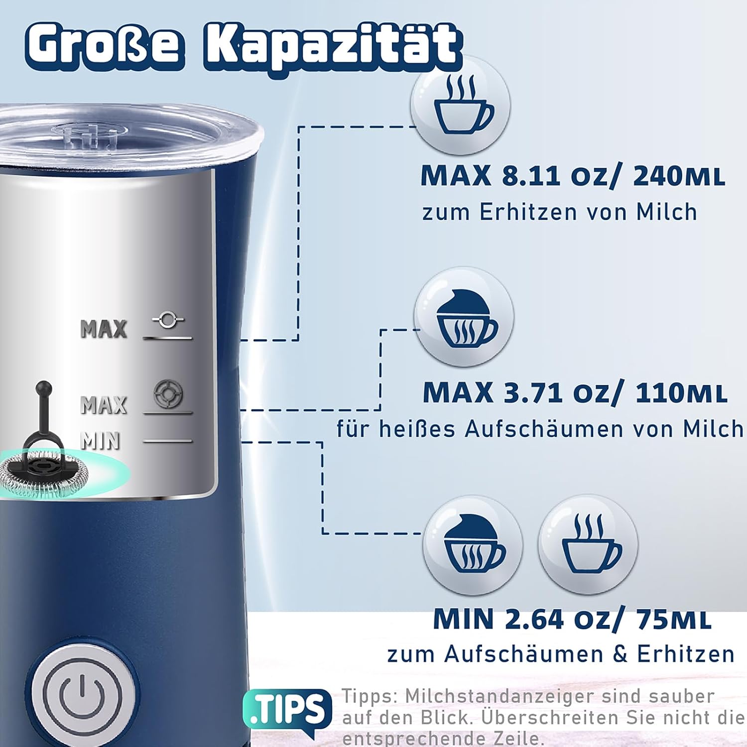 Detalle de Huogary Milchaufschäumer 2‑in‑1 240 ml 💫