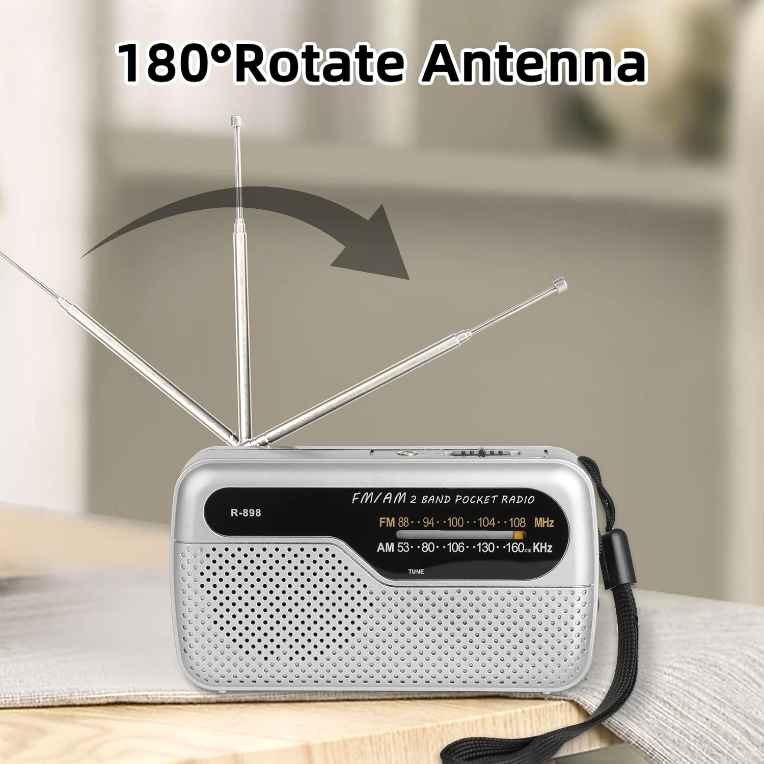 Detalle de Raypow radio portatile transistor AM/FM con DSP e cordino (argento) – tascabile per uso interno ed esterno