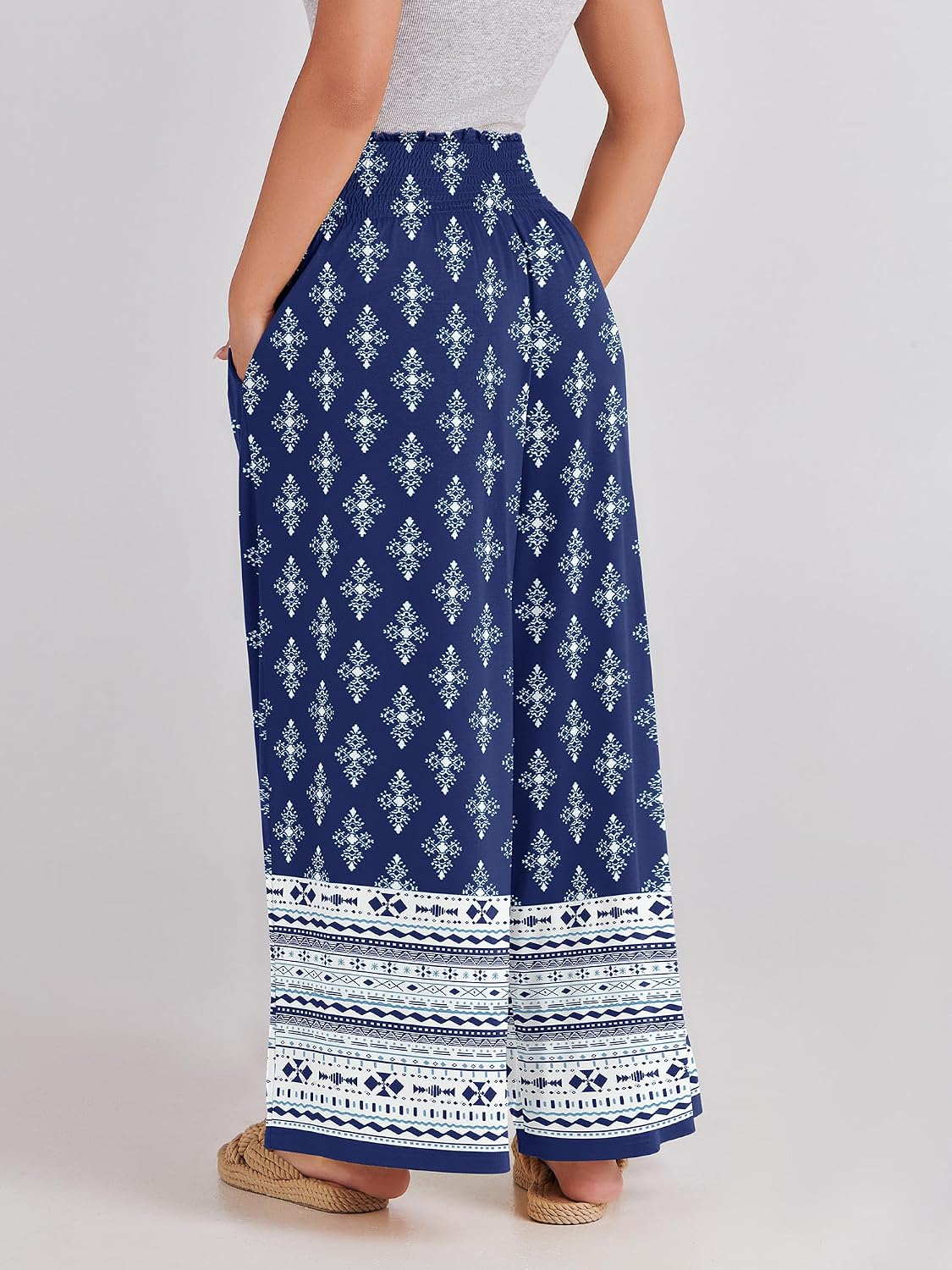 Detalle de ANRABESS Women Palazzo Pants: Boho Wide-Leg Comfort with Hidden Pocket