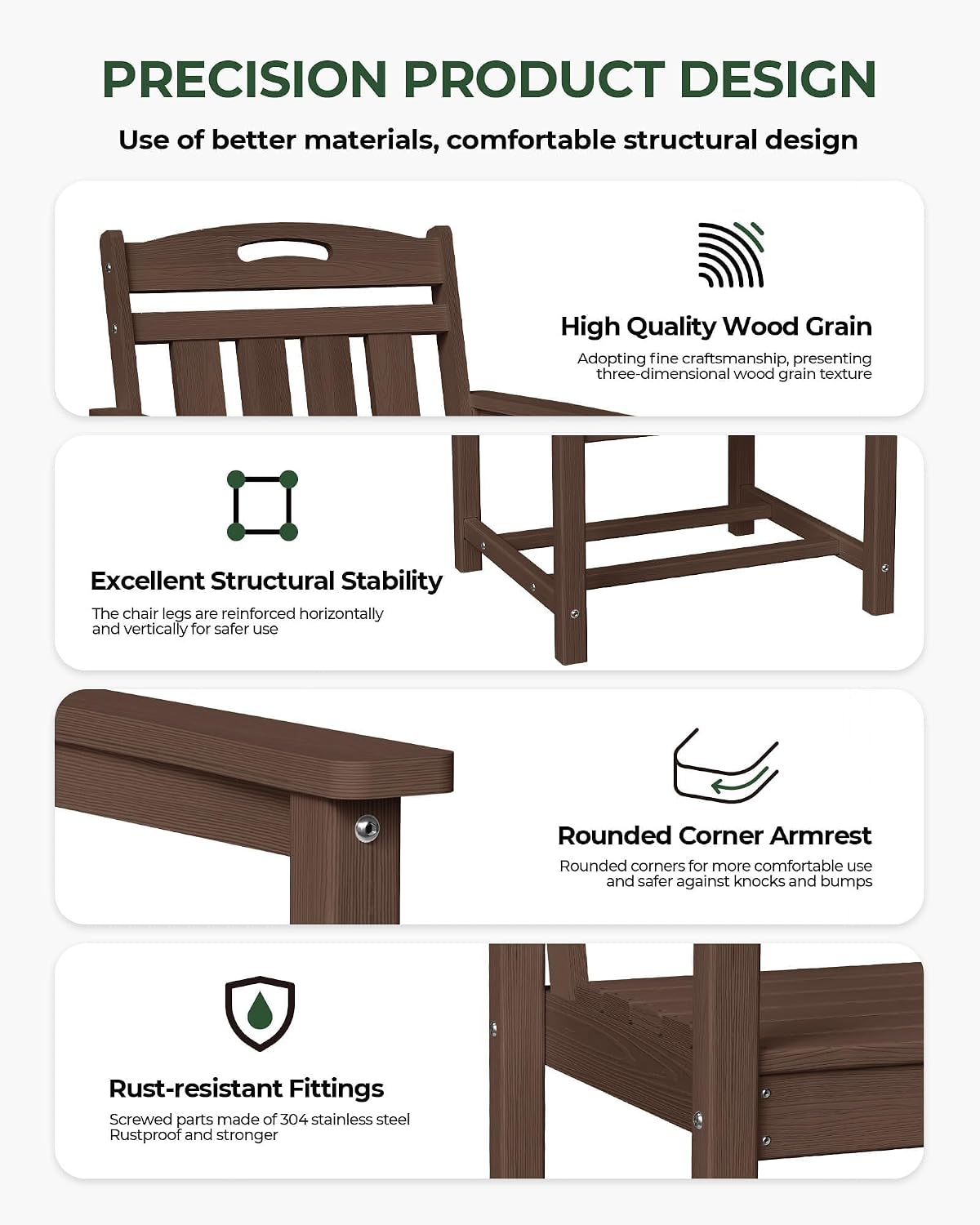Thumbnail 4 de SUUNYN dining chair Set of 2 HDPE Outdoor Patio Chairs, Brown