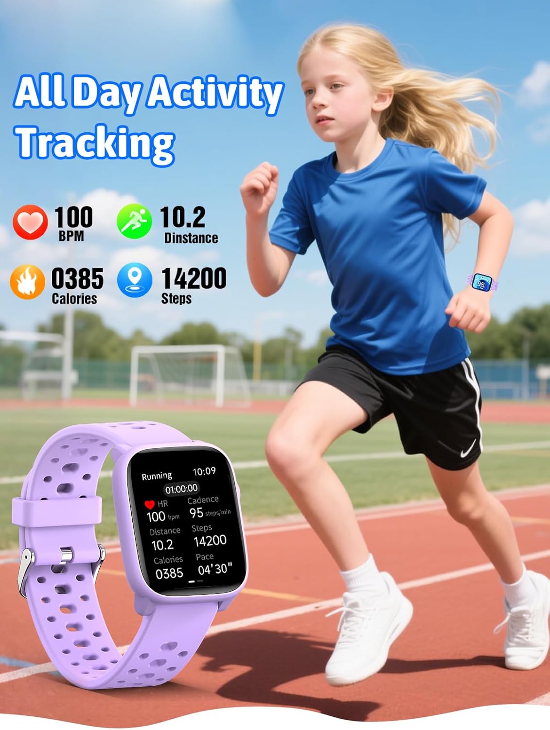 Detalle 2 de Mgaolo Kids Smart Watch 1.85" Upgrade – Fitness Tracker with Heart Rate, 100+ Sports Modes & 12 Puzzle Games (Pink)