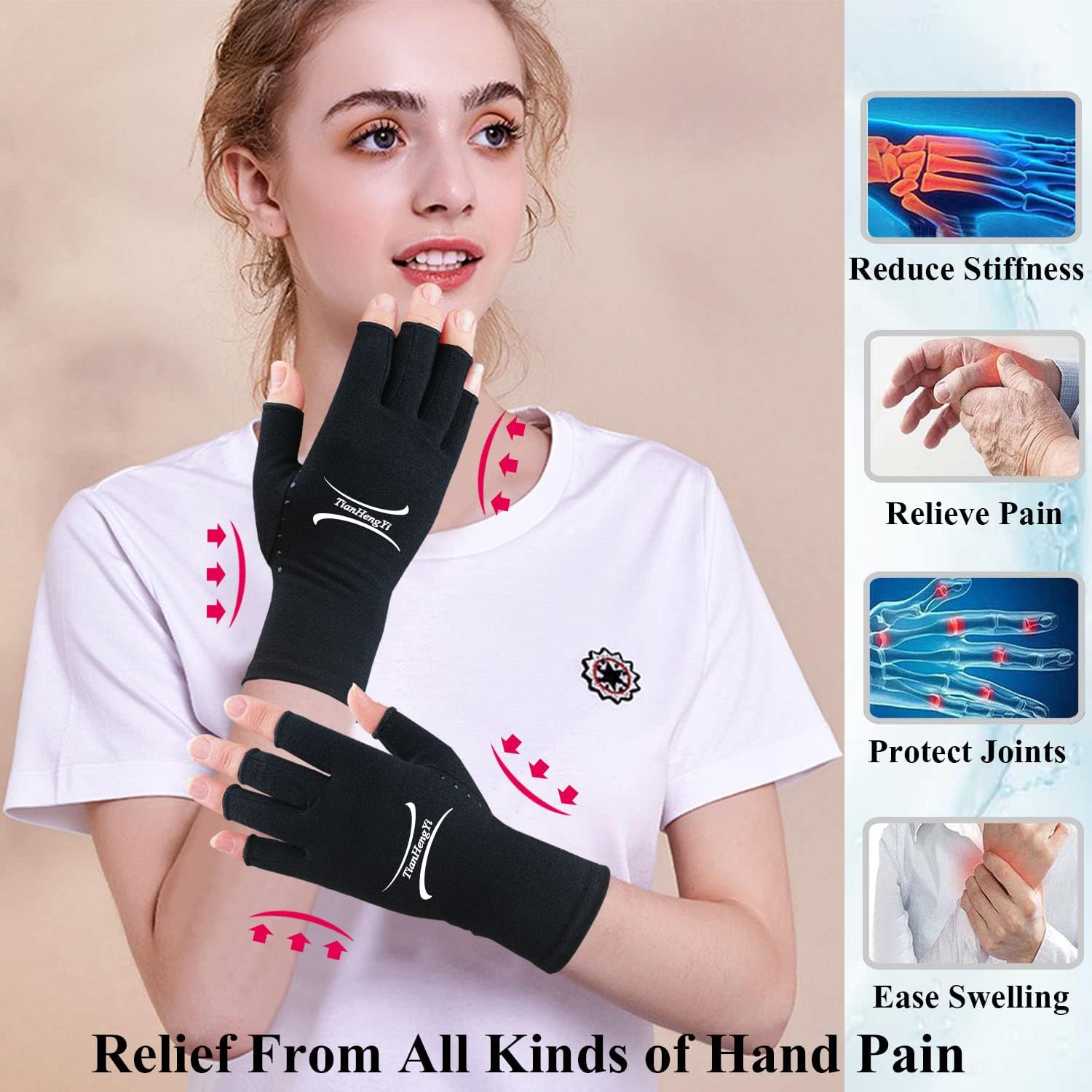 Thumbnail 4 de Tianhengyi Arthritis Gloves, Fingerless Compression Gloves, Small, 2 Pairs