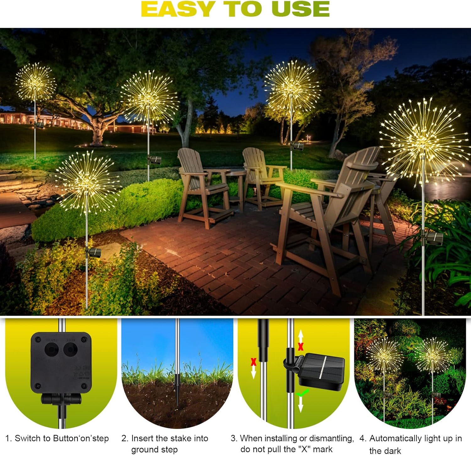 Thumbnail 3 de Liyade 2er-Set Solarstecker Gartenleuchten mit 120 LEDs, 8 Modi & Speicherfunktion (Warmweiß)