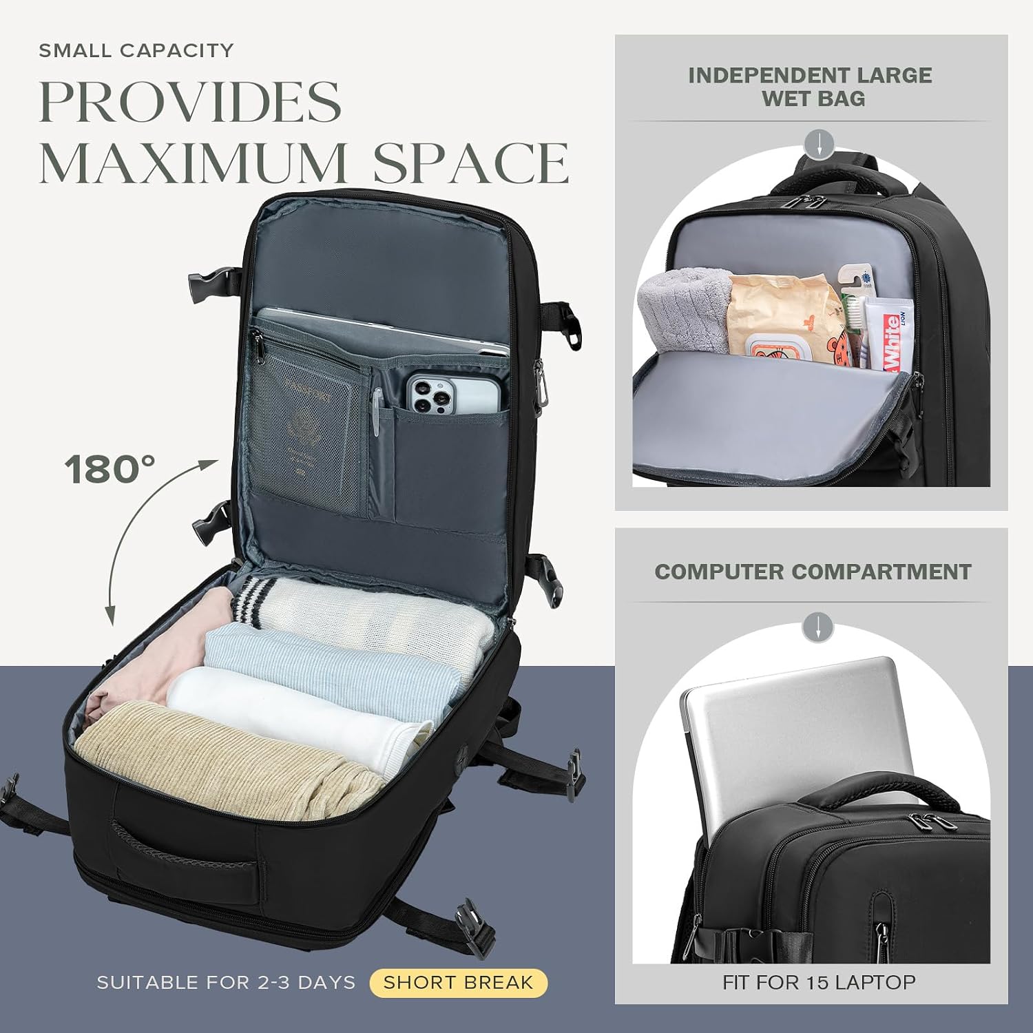 Thumbnail 4 de Hayayu Easyjet Cabin Bag 45x36x20 Underseat – 30L Carry-On Travel Backpack