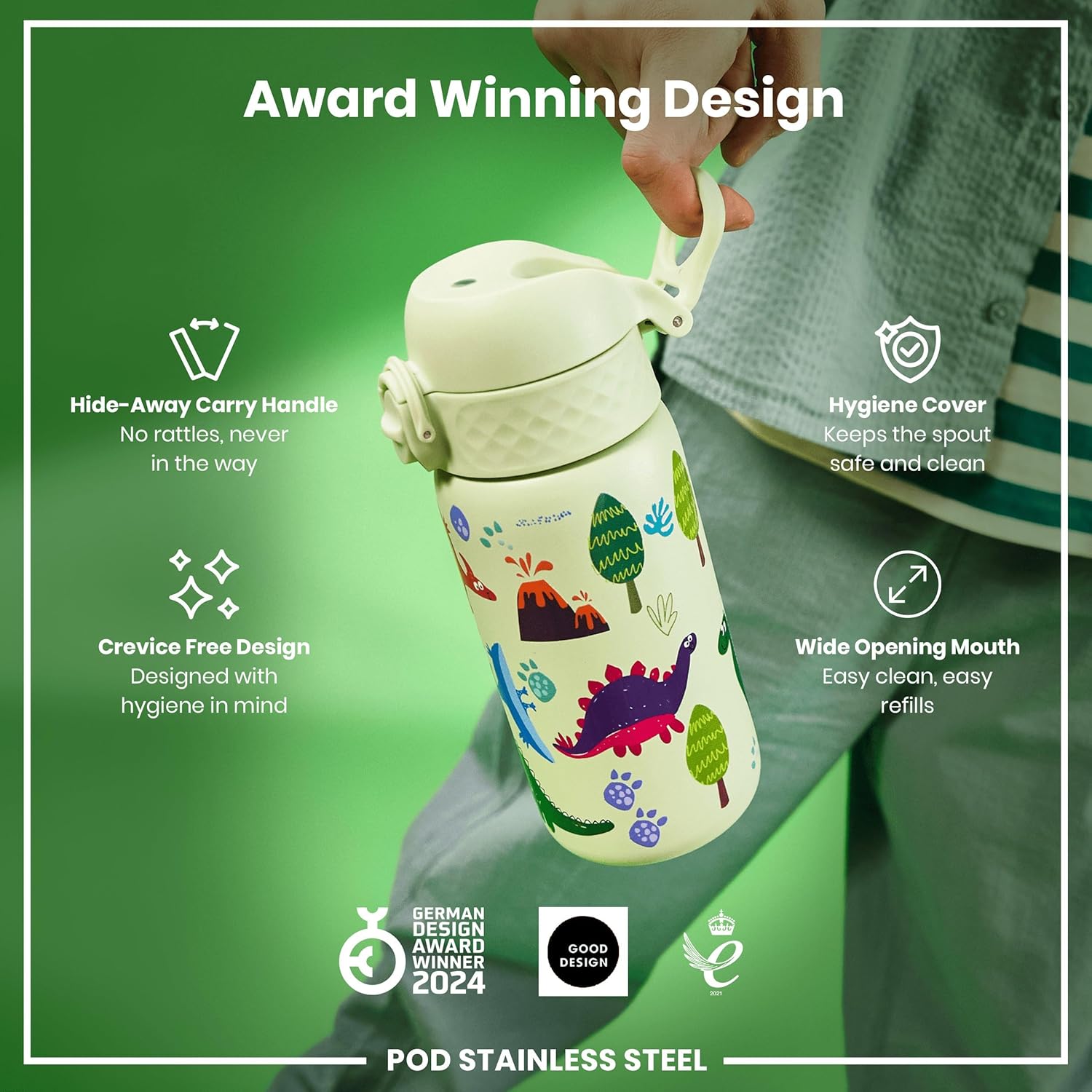 Thumbnail 5 de Ion8 Small Water Bottle (Green, Dinosaurs) – Leak-Proof, Dishwasher-Safe and Easy to Open