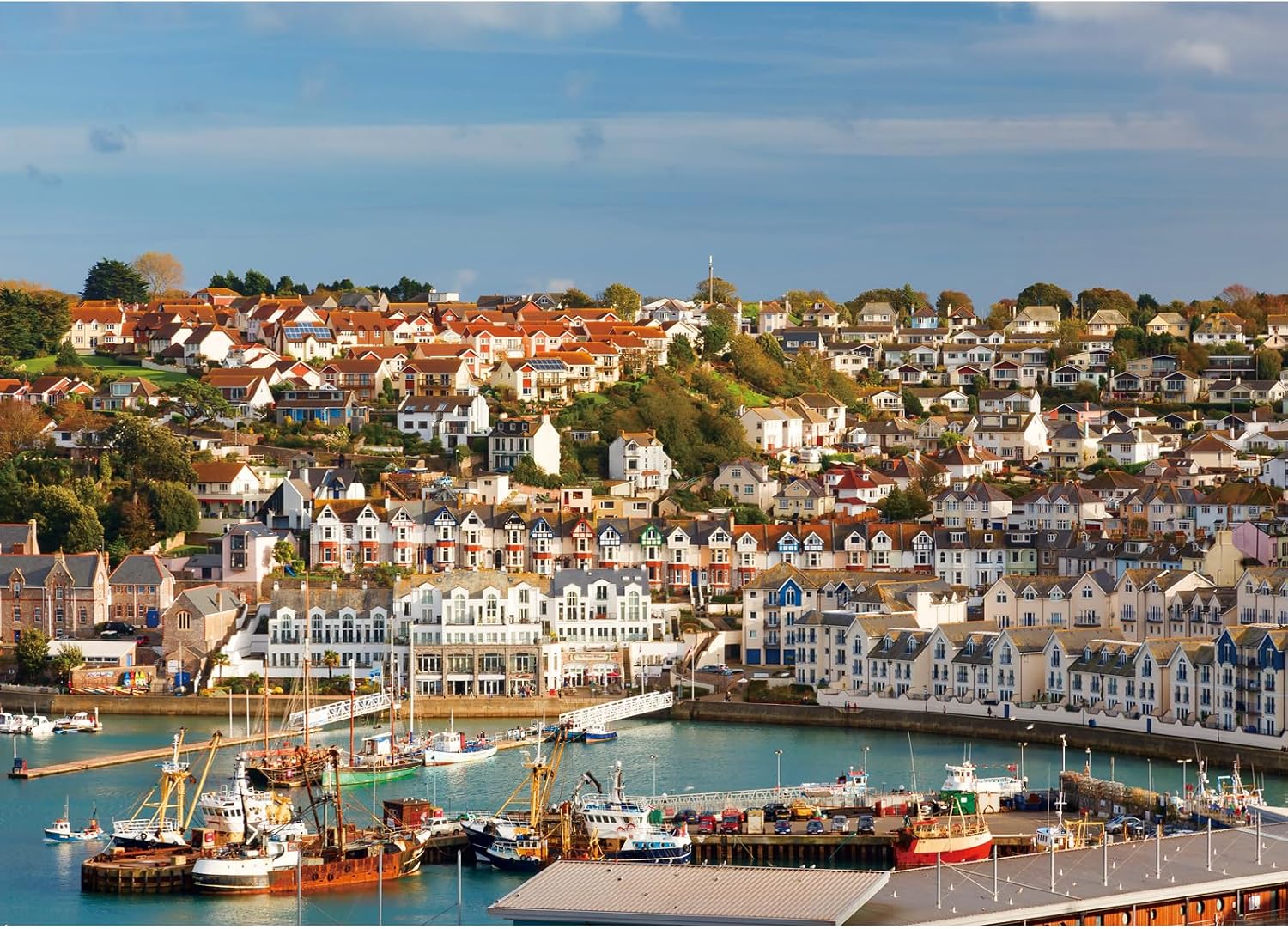 Detalle de HUADADA Brixham Hamn-pussel, 1 000 bitar, 70 × 50 cm med matt yta