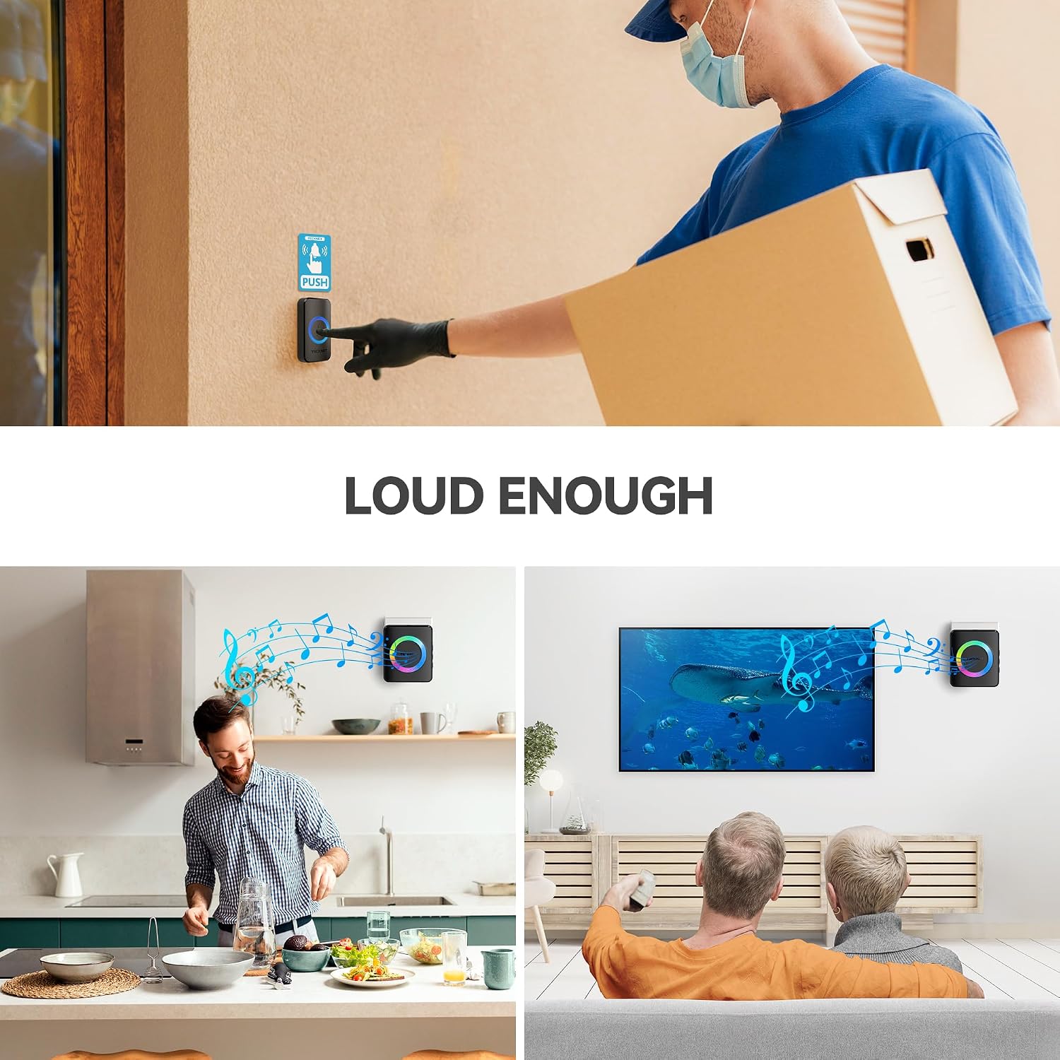 Thumbnail 6 de TECKNET Wireless Doorbell with 2 Receivers (1300ft) – IP65 Waterproof Plug-in Doorbell, 120dB Loud, RGB Light