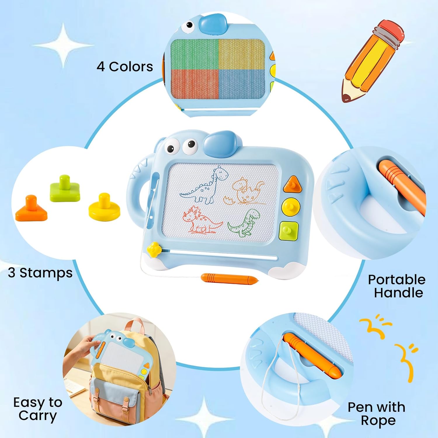 Detalle de Toyvii Large Magnetic Drawing Board for Kids (Blue-B): A Practical Sketch Pad for Toddlers and 3+ Year Olds
