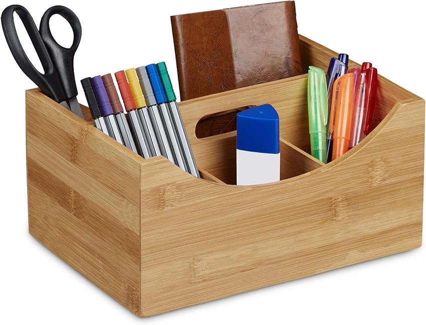 Relaxdays bambú organizador escritorio 12 x 25 x 18 cm