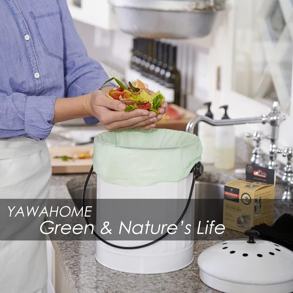 Detalle 2 de YAWAHOME Food Caddy Bags (120 counts) – 6L small recycling food waste bin liner for kitchen and home