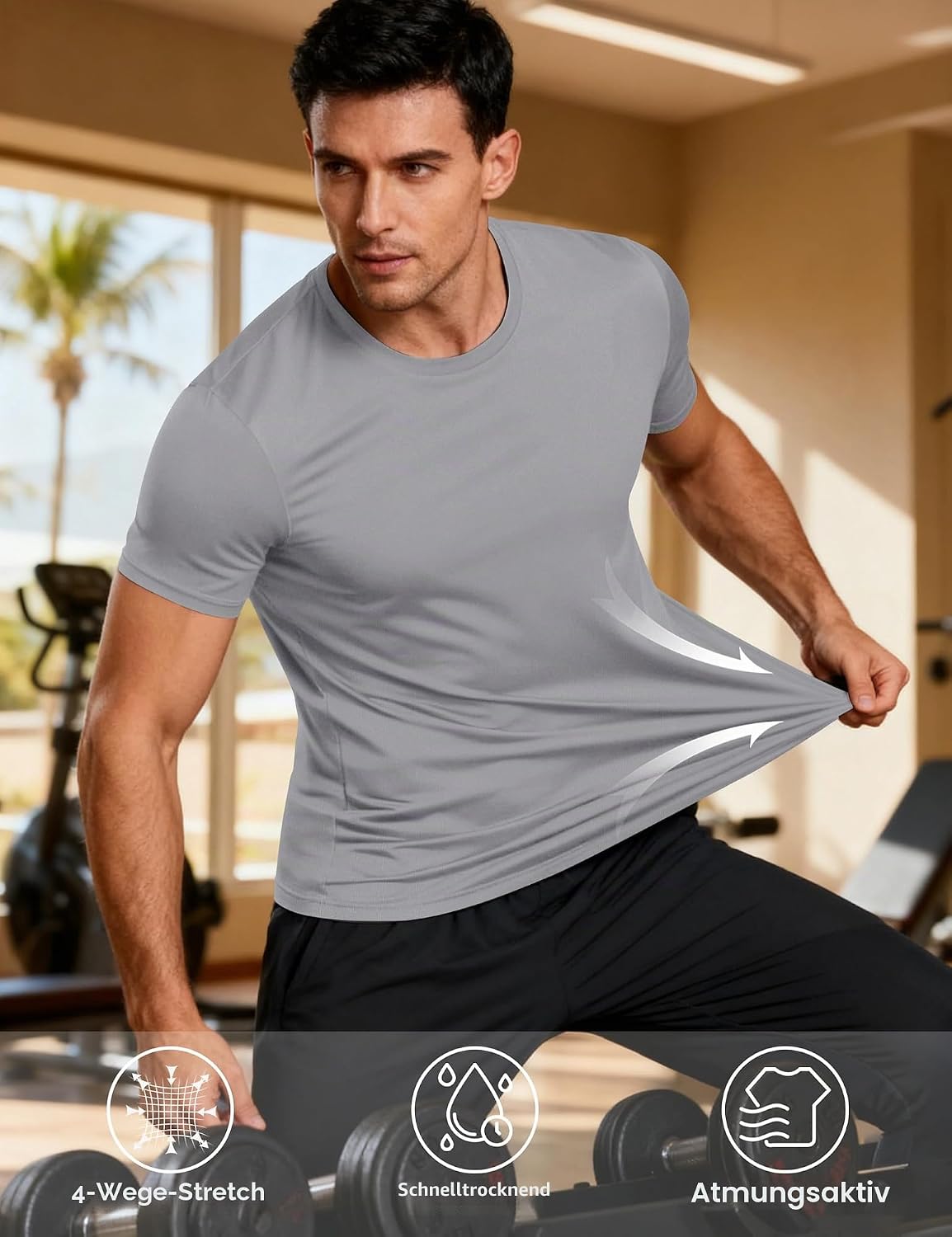 Detalle de KEFITEVD UV Shirt Herren – Kurzarm-Schnelltrocknendes Funktionsshirt mit UPF50+