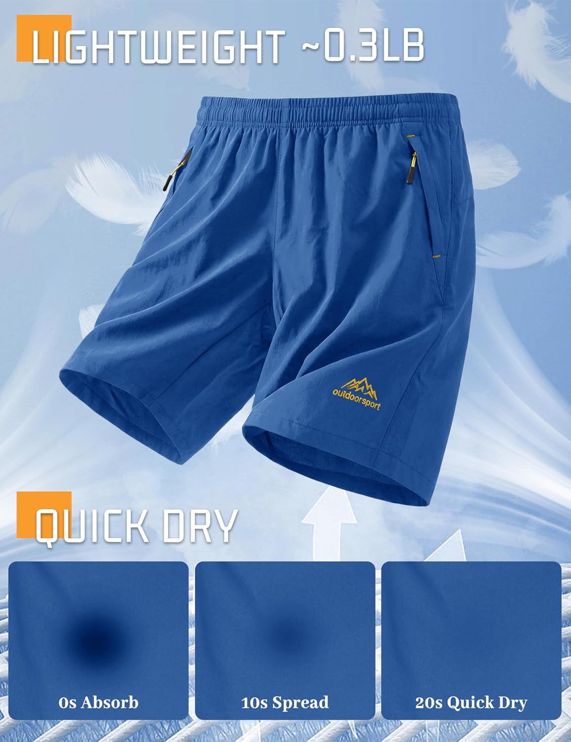 Detalle de TACVASEN men’s quick-drying training shorts with zip pockets