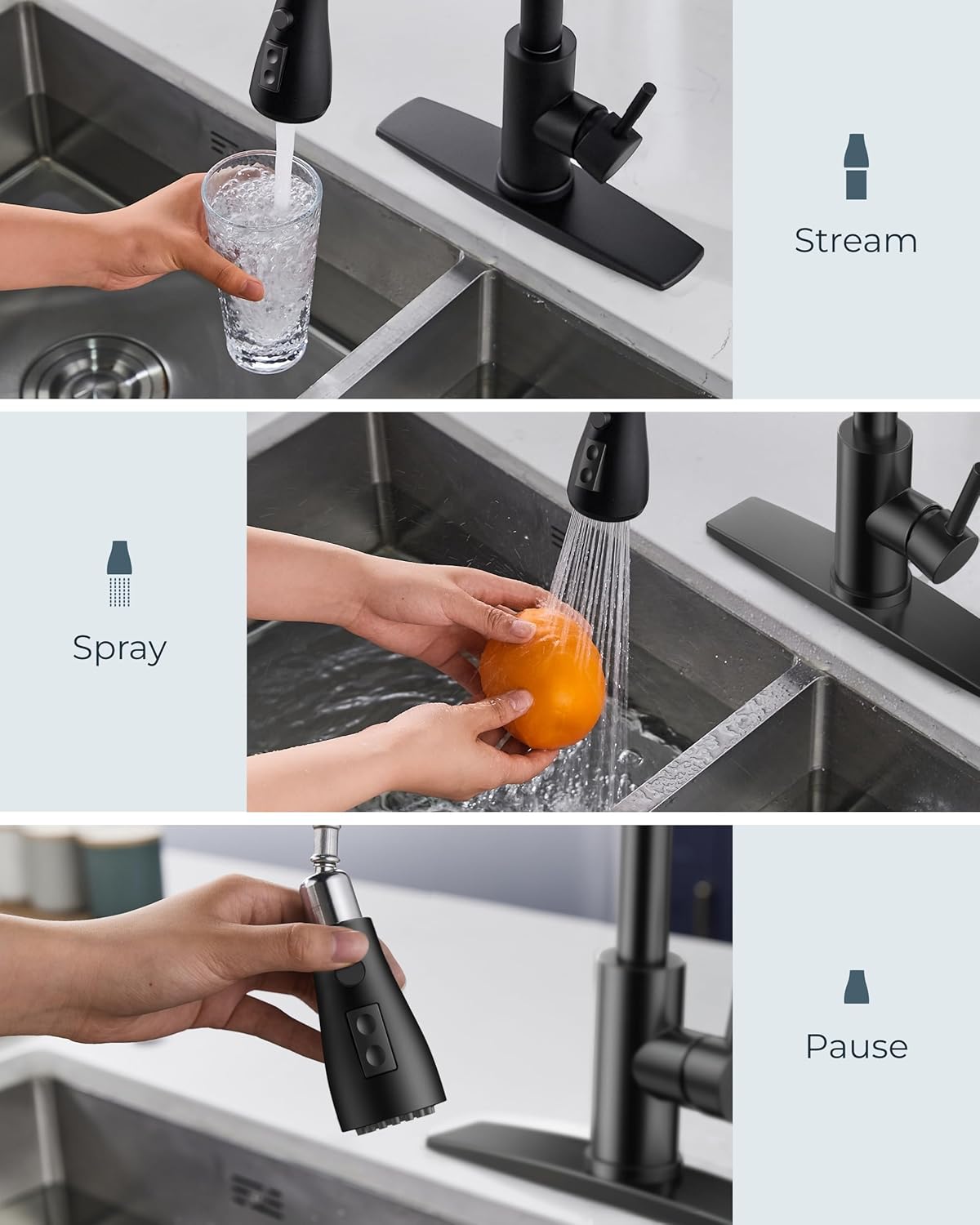 Thumbnail 2 de FORIOUS Black Kitchen Faucet with Soap Dispenser and Pull-Down Sprayer