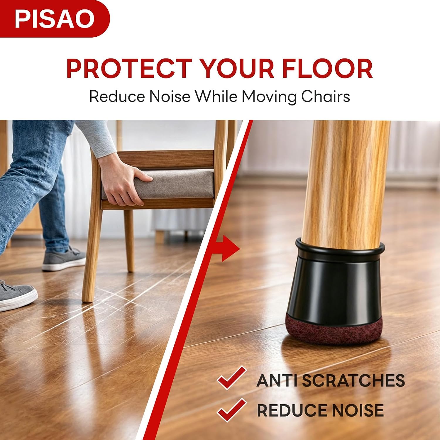 Thumbnail 1 de PISAO 001 Silicone Chair Leg Protectors with Wrapped Felt Bottom, 24-Pack